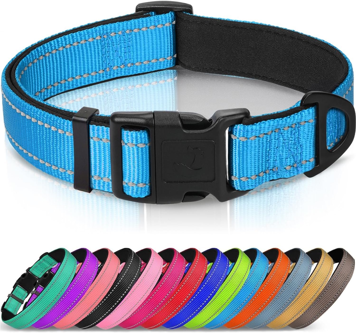 Joytale Reflective Dog Collar, Adjustable Neoprene Padded, Sky Blue S | Breathable Nylon for Small Dogs, No Chafing on Daily Walks and Training, Gentle on Neck, Secure Metal D-Ring, Night Safety