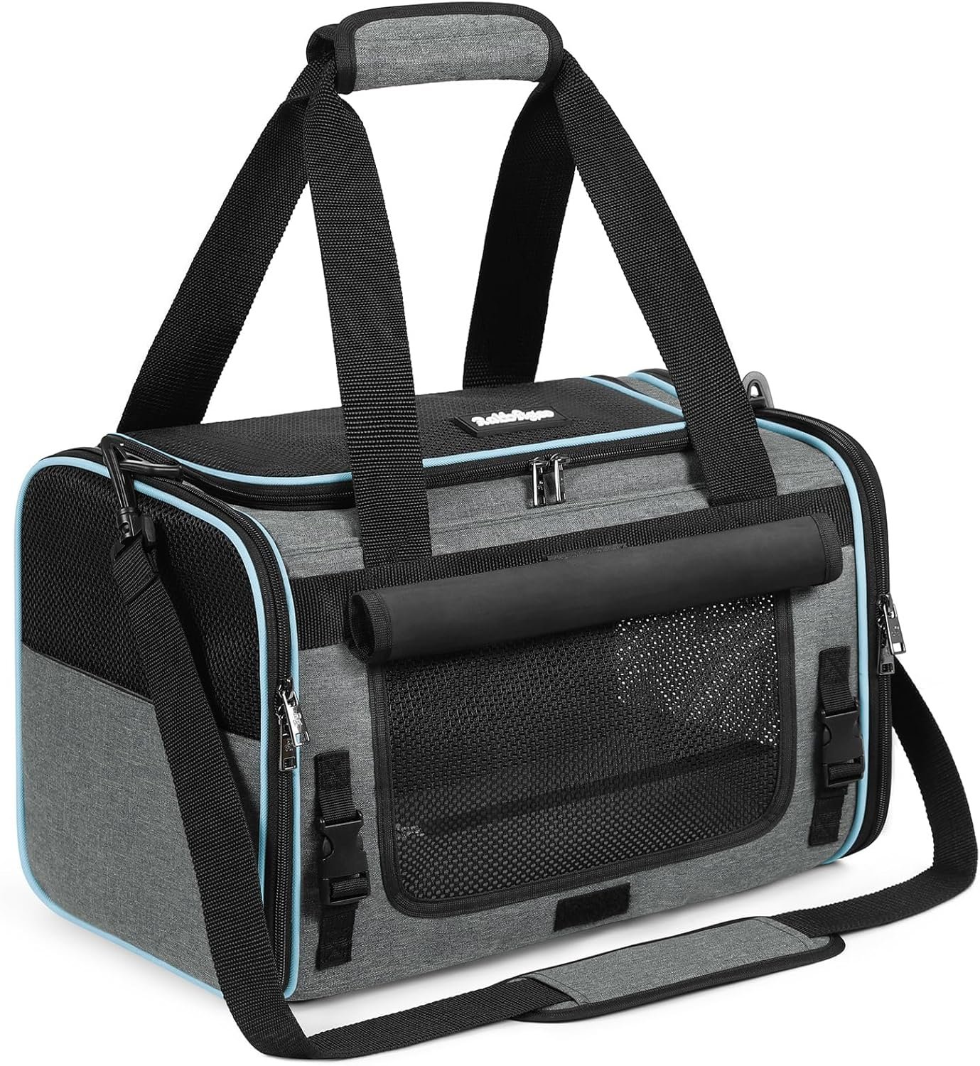 rabbitgoo Cat Carrier Soft with Rollable Flap, Travel Safe for Car Airline | Comfortable for Anxious Kittens, Collapsible Portable Carrying Bag, Small Medium Cats, Escape Proof, Grey, 17″Lx11″Wx11″H