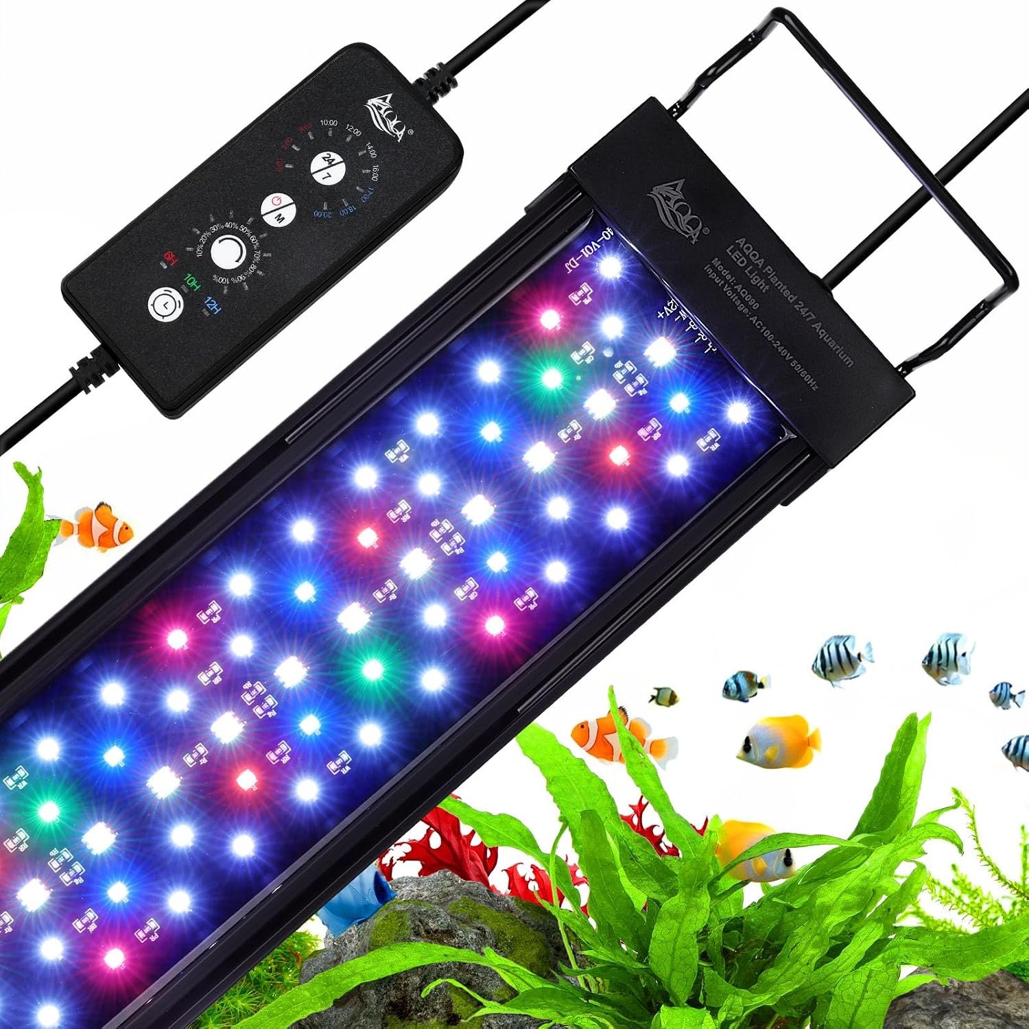 AQQA LED Aquarium Light, 24/7 & DIY Mode Full Spectrum Fish Tank Light | Adjustable Timer/Brightness, Extendable Bracket Aquarium Plant Light, Memory Function, IP68 Waterproof, for 18–24 Inch Tank