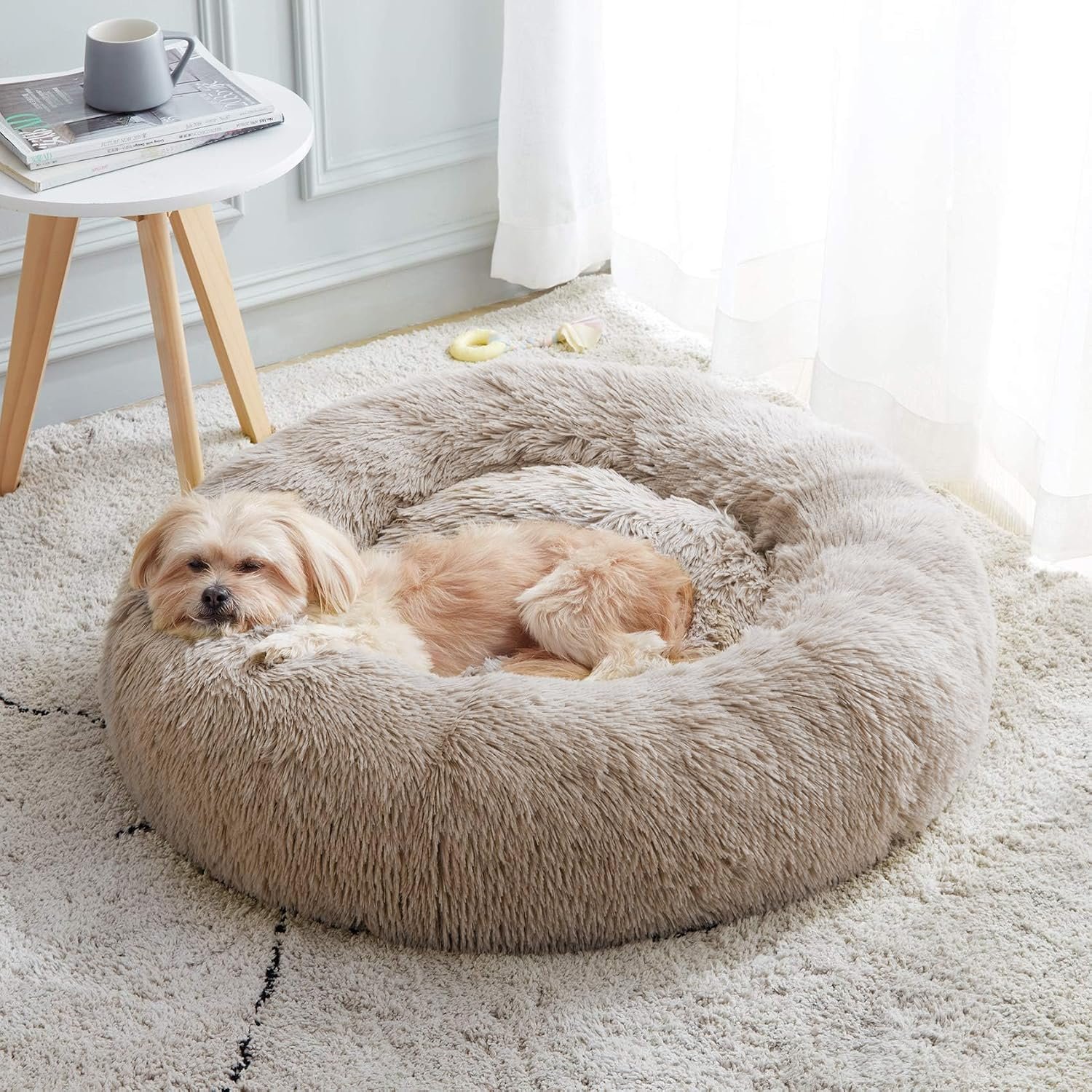 Western Home Calming Donut Small Dog Cat Bed Washable Puppy Bed,24″ Brown | Fluffy Faux Fur Round Cuddler,Anti-Anxiety,Anti-Slip Bottom,Pet Beds for Puppy&Small Dogs&Large Cat,Up to 25 LBS