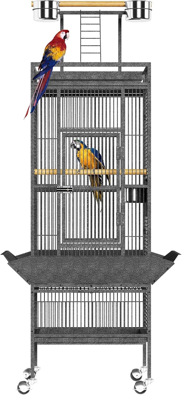 61Inch Bird Cage with Play Top, Extra Large Bird Cage with Wood Perches, Feeder for Parakeets, Canaries, Lovebirds, Small Quaker, Cockatiels, Budgie (60″ h)