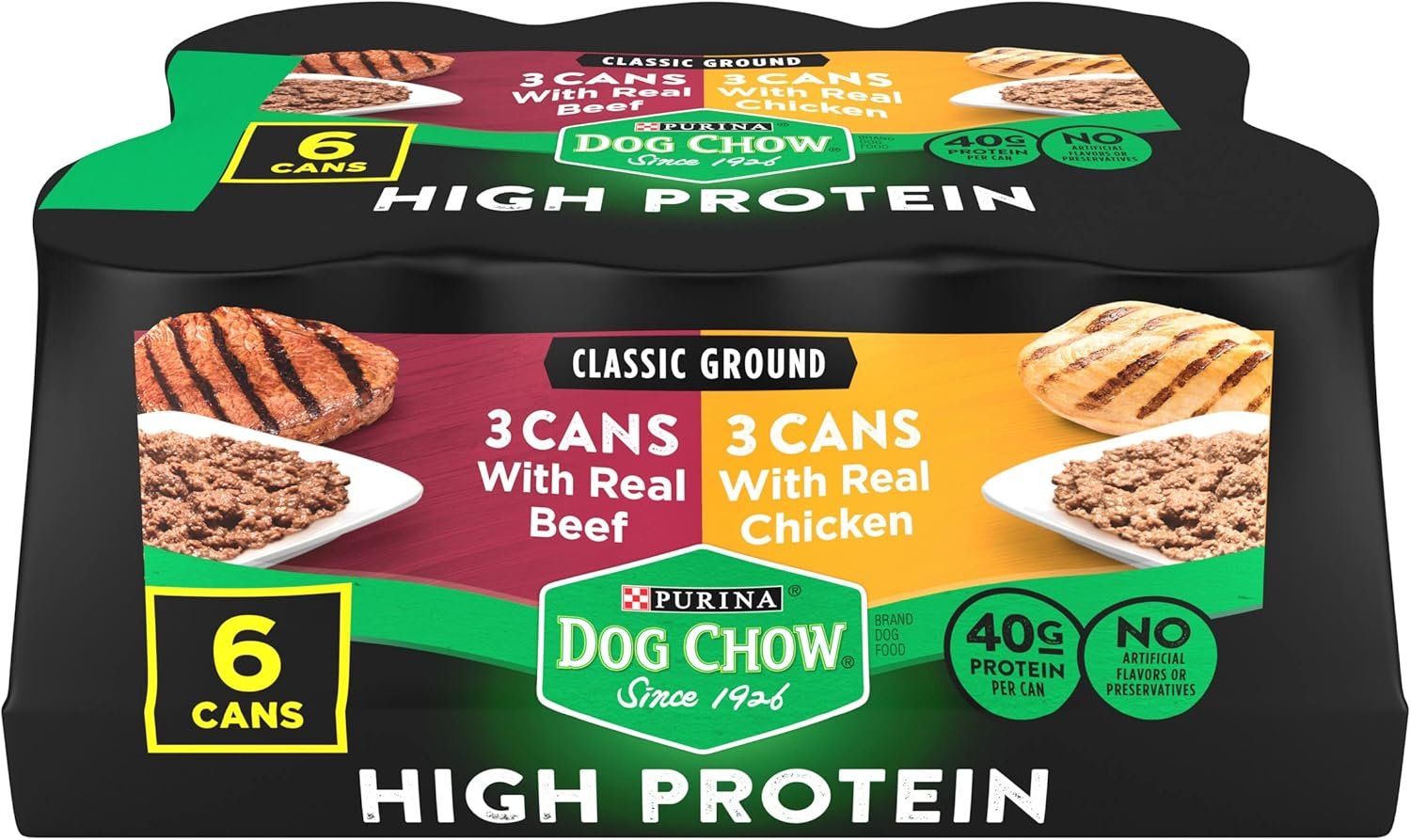 Purina Dog Chow High Protein Pate Wet Dog Food, With Chicken & Beef Variety Pack – (2 Packs of 6) 13 oz. Cans