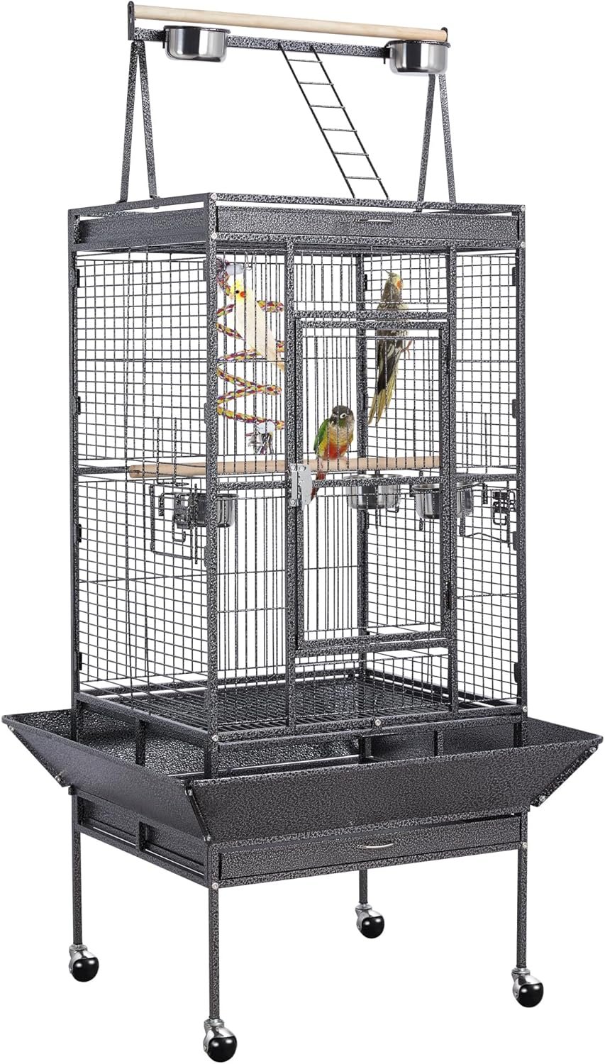 Yaheetech 69″ Large Bird Cage, Rolling Parrot Cage for Parakeets Cockatiels | Play Top with Ladder & Feeders, Slide-Out Tray, Rolling Stand, Wrought Iron Cage for Small Medium Birds, Indoor Outdoor