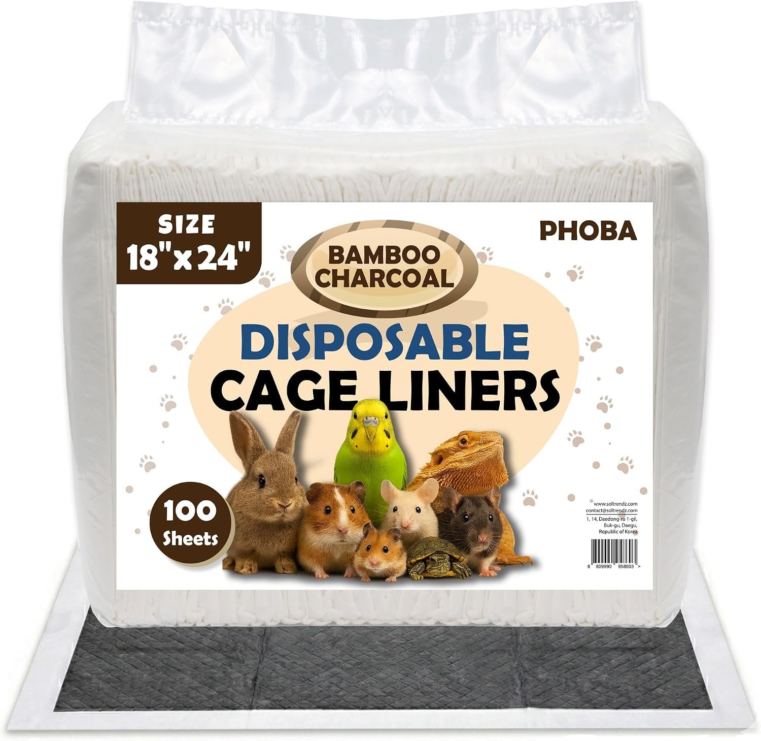 PHOBA Bamboo Charcoal Bird Cage Liners, 18”x24”, 100Sheets, Bamboo Charcoal Odor Control Papers, Super Absorbent Disposable Tray Mats for Parrots, Parakeets, Cockatiels.