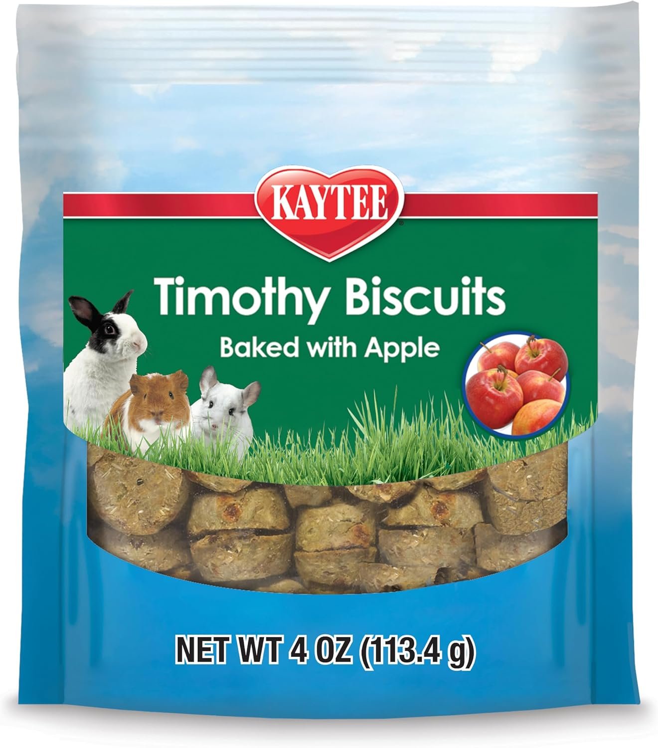 Kaytee Timothy Biscuits Baked Treat for Pet Guinea Pigs, Rabbits & Other Small Animals, Apple, 4 oz