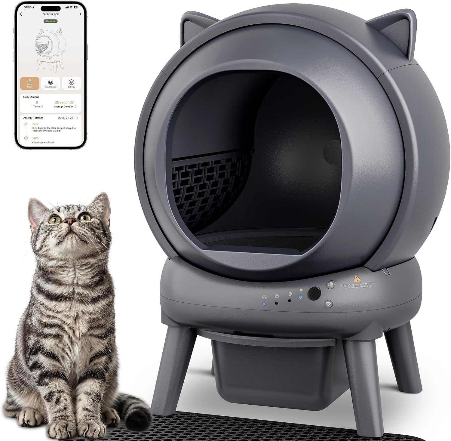 Automatic Self Cleaning Litter Box, Cat Litter Box, Robot Litter Box | APP Control, 65L Globe, Dual Safety Sensors, 1 Roll Garbage Bags, Litter Mat,