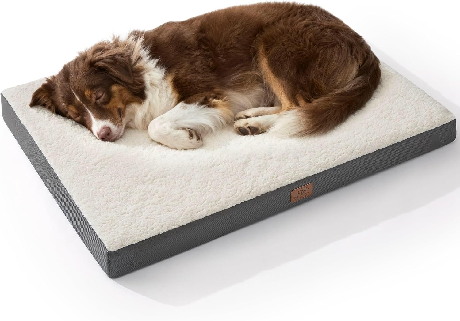 Bedsure Washable Dog Beds Large Sized Dog with Comfy Sherpa, 36x27in Grey | Orthopedic Egg Crate Foam,Comfort Support Flat Rectangle Pet Mat,Non-Slip Bottom,Removable Cover,For Large Breed Up to 55 lbs