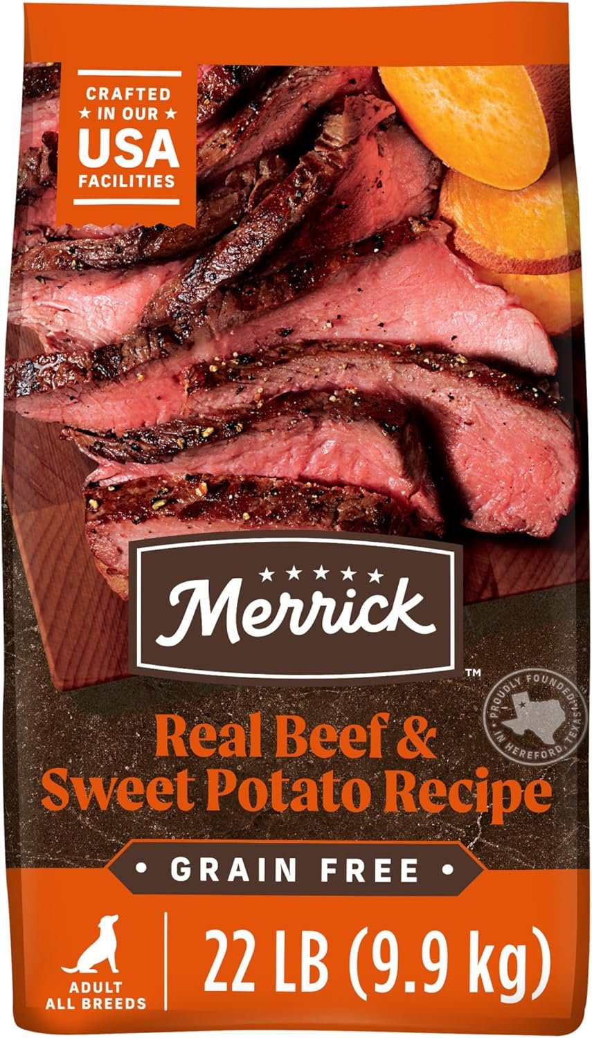 Merrick Premium Grain Free Dry Adult Dog Food, Wholesome And Natural Kibble, Real Texas Beef And Sweet Potato – 22.0 lb. Bag