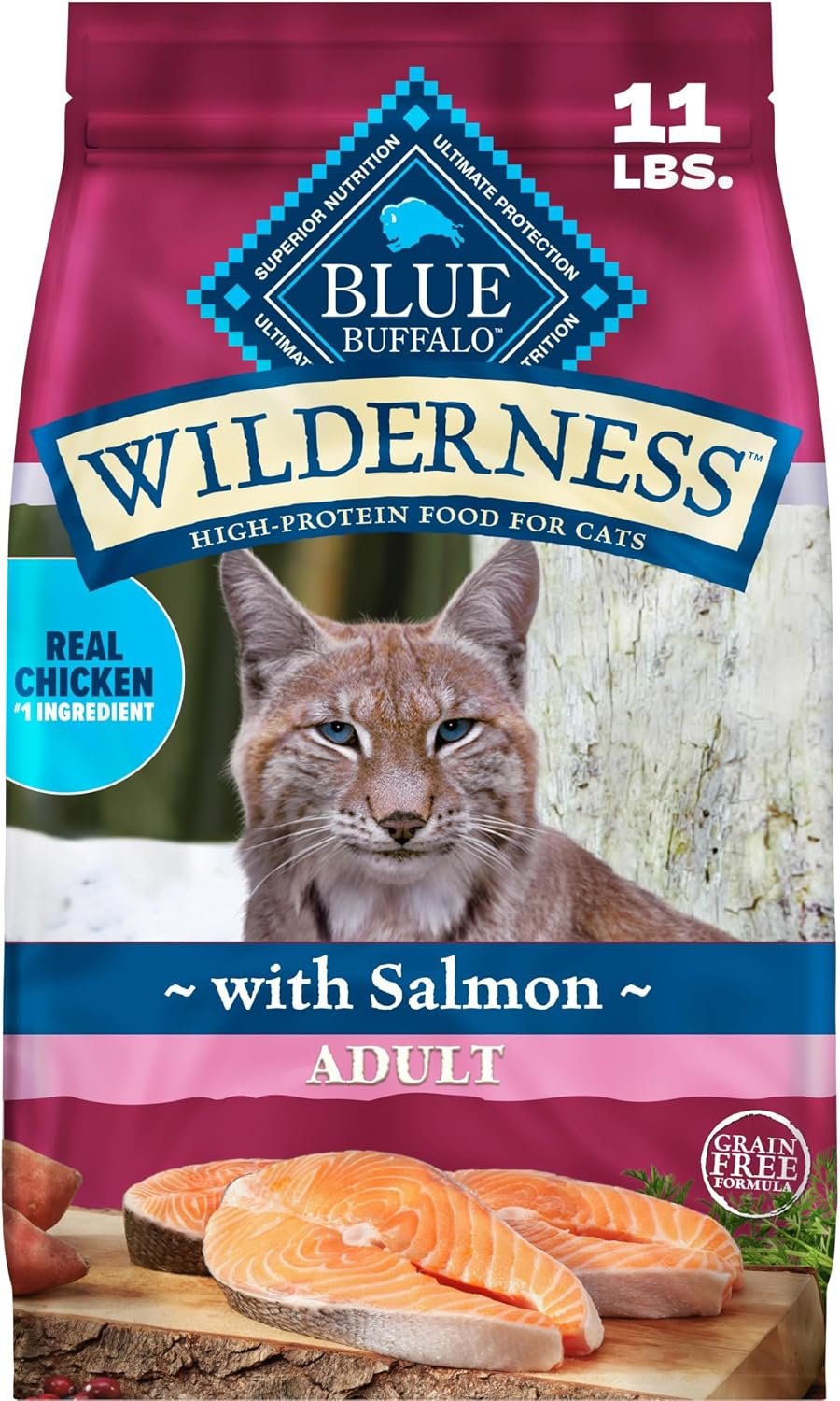 Blue Buffalo Wilderness Salmon Adult Dry Cat Food, Grain-Free, 11 lb | Real Salmon #1 Ingredient, High Protein Nutrition, Supports Immunity with Antioxidant-Rich LifeSource Bits