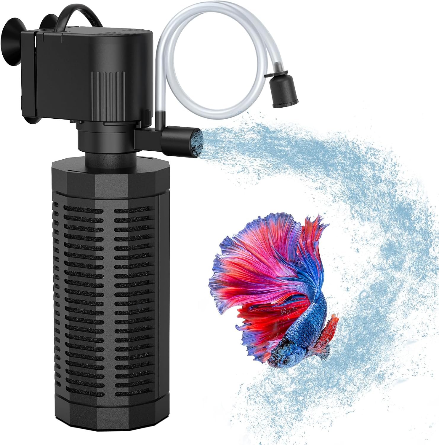 320GPH 4-In-1 Aquarium Filter 20-50 Gallons Quiet Fish Tank Filters | Submersible Turtle Tank Filter with 13W Powerful Pump, Bio-Sponge Filtration, Aeration, Water Cycle, Easy Setup & Cleaning