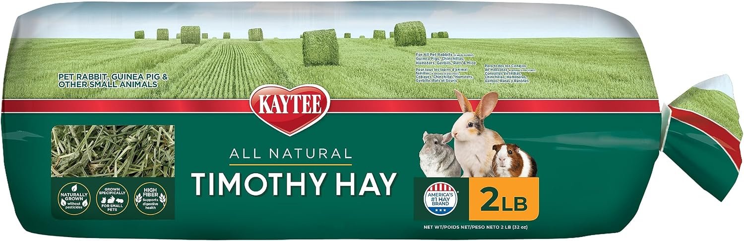 Kaytee Timothy Hay, High Fiber, Grown Specifically for Small Animals, Rabbits, Guinea Pigs, Chinchillas, Ideal Bulk Order for Small Pets, 2 Pounds