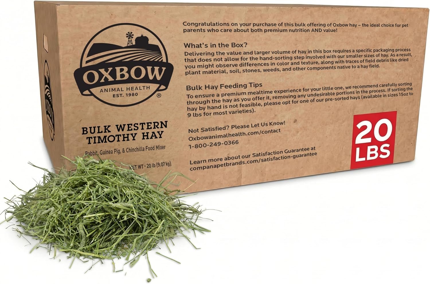 Oxbow Western Timothy Hay, Rabbit & Guinea Pig Hay, High Fiber, USA, 20 lbs | Oxbow Timothy Hay, Bunny Hay For Rabbits, Guinea Pigs, Bunnies and Chinchillas, Hand-Sorted, De-Dusted, Made in USA