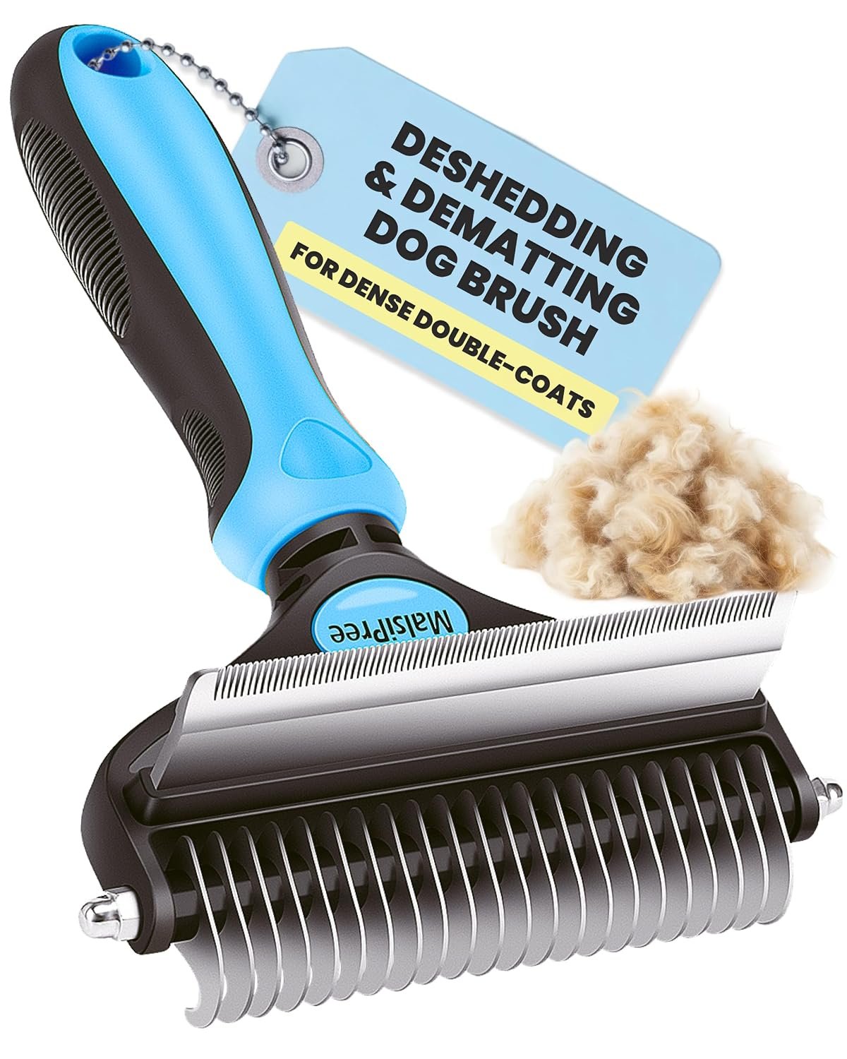 MalsiPree Dog Brush for Shedding – Large Blue, 2-in-1 Deshedding Rake | 2-in-1 deshedding brush & undercoat rake – dematting comb – Use for double-coated dogs, cats & heavy shedding