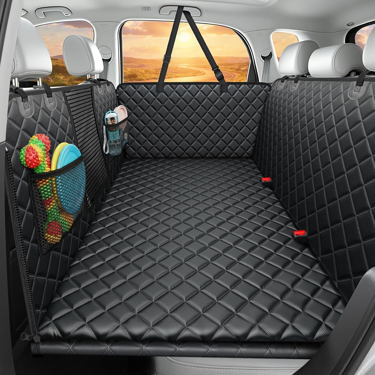 URPOWER Back Seat Extender for Dogs, Large Hard Bottom Dog Car Seat Cover | 550 lb Support, 45% More Space for Large & Multiple Dogs, 3 Large Panels for Stability, Foam Comfort, Waterproof 900D Oxford