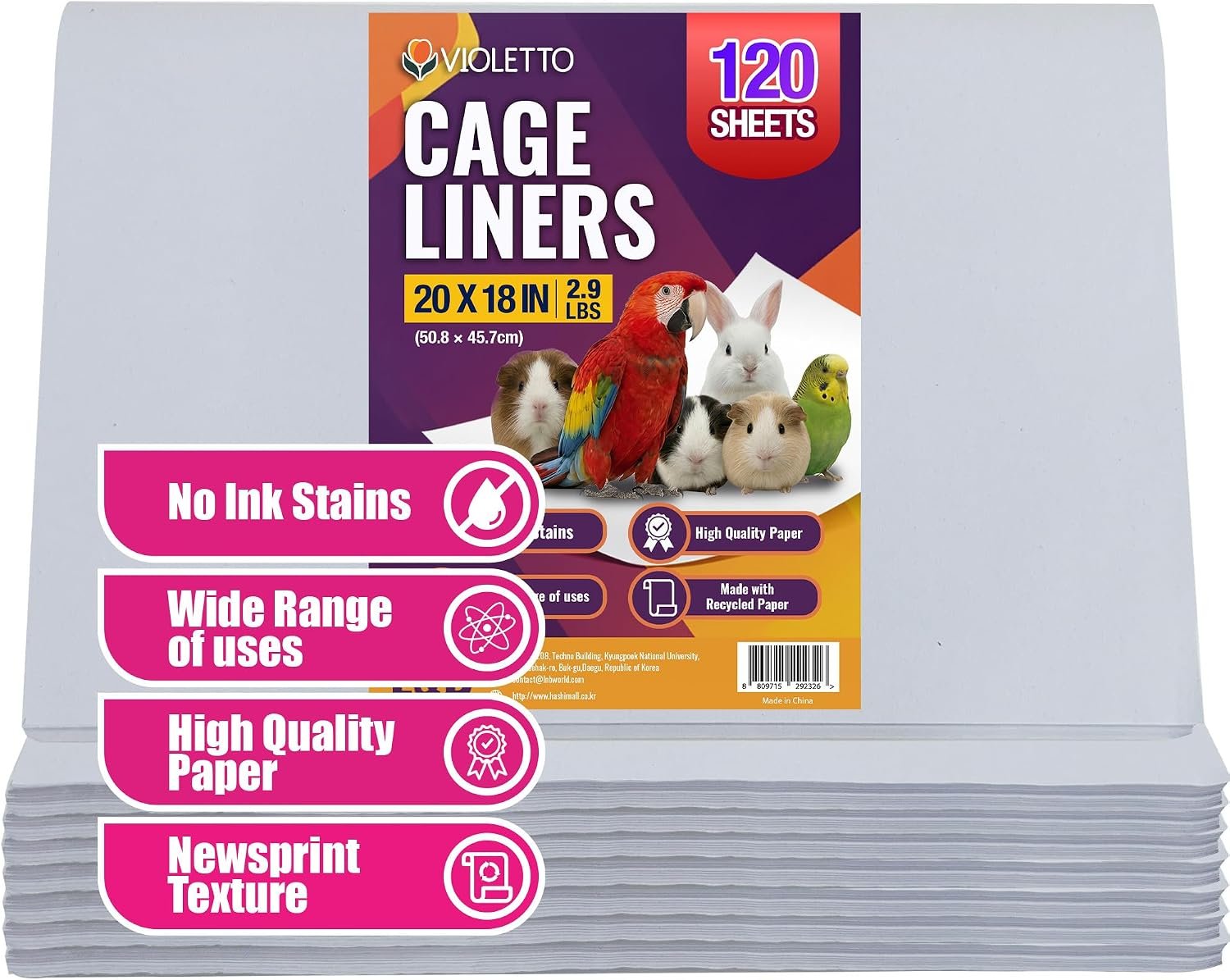 VIOLETTO 120 Sheets Pre-Cut Bird Cage Liners – Unprinted Plain Newsprint Paper, 20″ x 18″ – Highly Absorbent & Ink-Free Pet Habitat Liners for Parrots, Rabbits & Guinea Pigs | Pre-cut, Unprinted Plain Newsprint Paper, Highly Absorbent & Ink-Free, For Parrots, Rabbits & Guinea Pigs