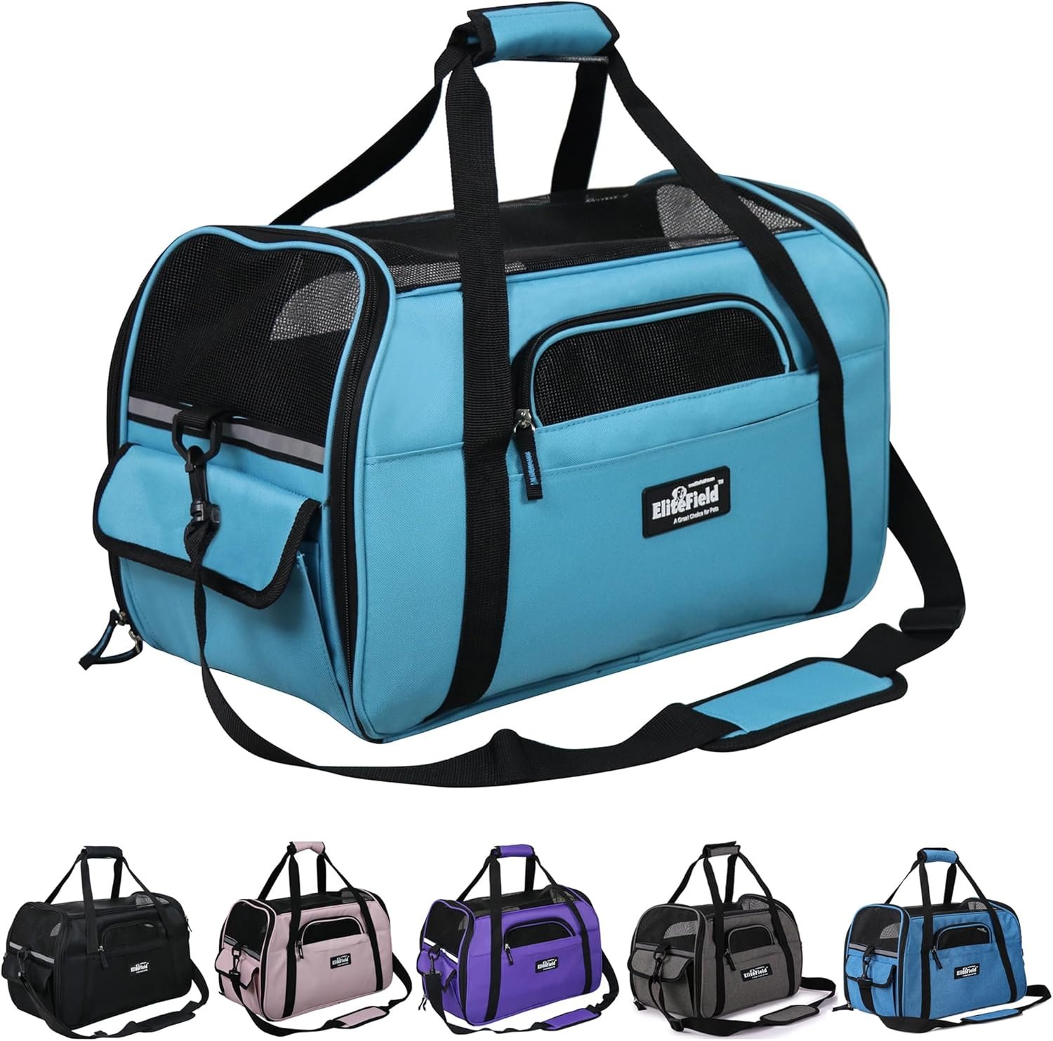 EliteField Soft-Sided Pet Carrier for Cats & Small Dogs (3-Year Warranty) | Airline Approved, Removable Bed & Cover, Built-In Leash, Luggage Sleeve, Seat Belt Loop, Waterproof, Durable, Foldable