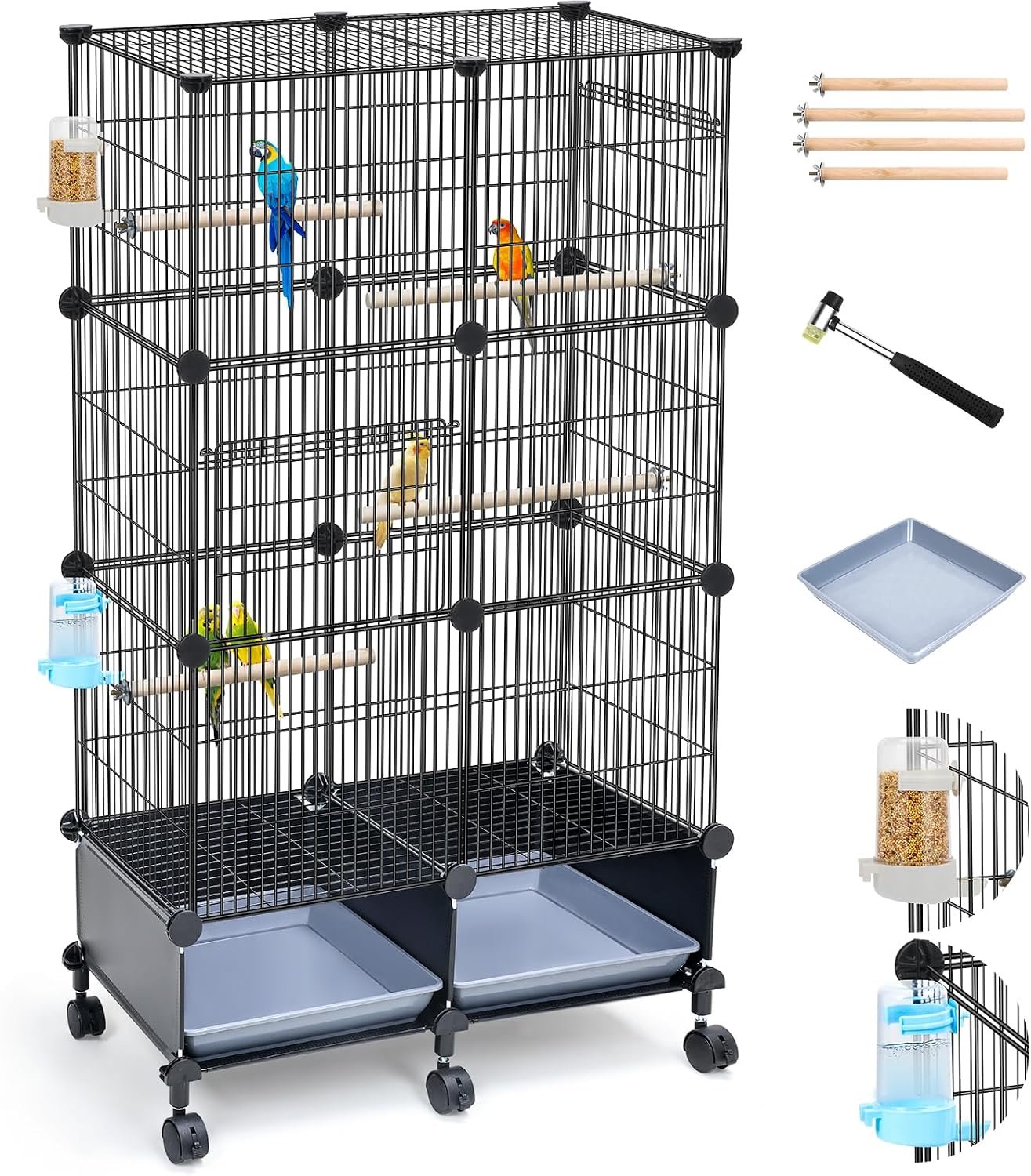 VISCOO Upgraded Encrypted Metal 46-Inch Bird Cage for Parrot Parakeets | Parakeet Cage with Wooden Perches, Slide-Out Tray, Water Bottle&Feeder for Cockatiel,Lovebird,Small Mid-Sized Birds