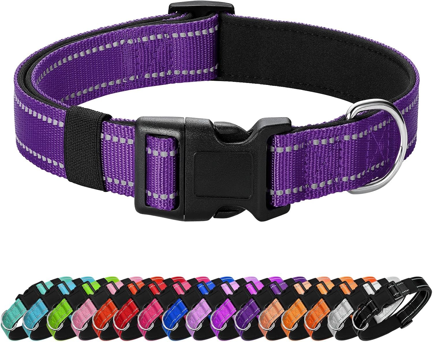 Reflective Dog Collar Padded with Soft Neoprene Breathable Quick Release Basic Dog Collars for Medium Dogs Purple Girl
