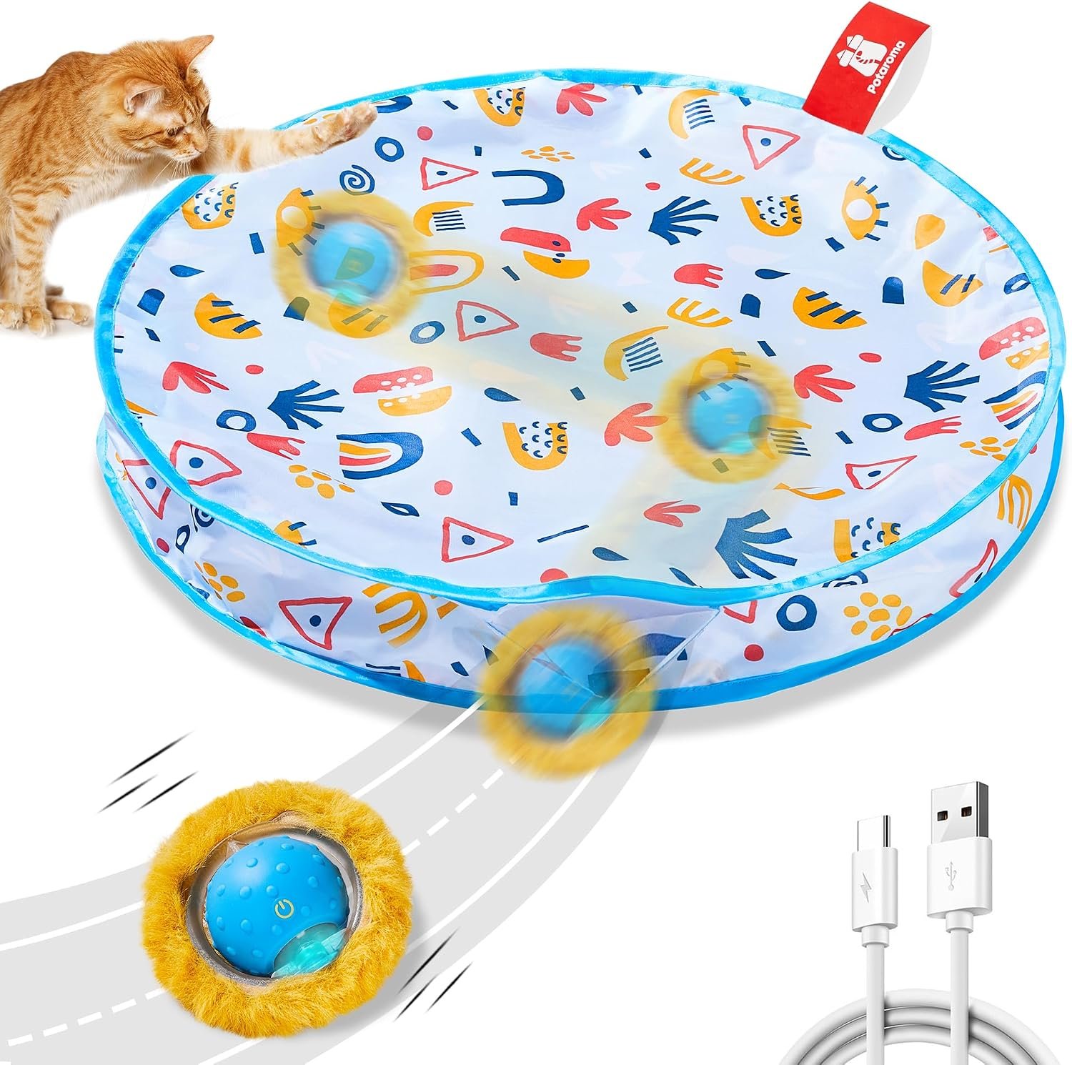 Potaroma Interactive Cat Toys, Fast Moving Ball in Play Mat, Automatic Motion Activated Ball Hide and Seek for Indoor Exercise Kicker, Animal Squeaky, 28 Inch Mat | Automatic Motion Activated Ball Hide and Seek for Indoor Exercise Kicker, Animal Squeaky, 28 Inch Mat