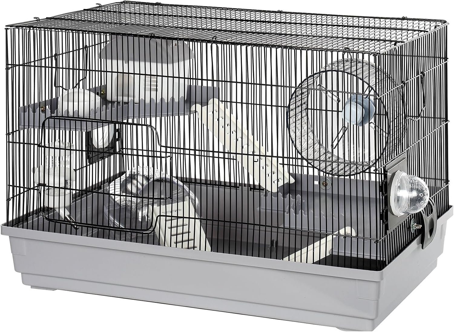 Large Hamster Cage Starter Kit 22x12x15in for Syrian Hamster Dwarf Hamster | with Large Silent Wheel, Large Bathtub, Hide-House, 2 Platforms, 3 Ladders, Water Bottle, Food Bowl, 2 Tube Ports, 2 Handles