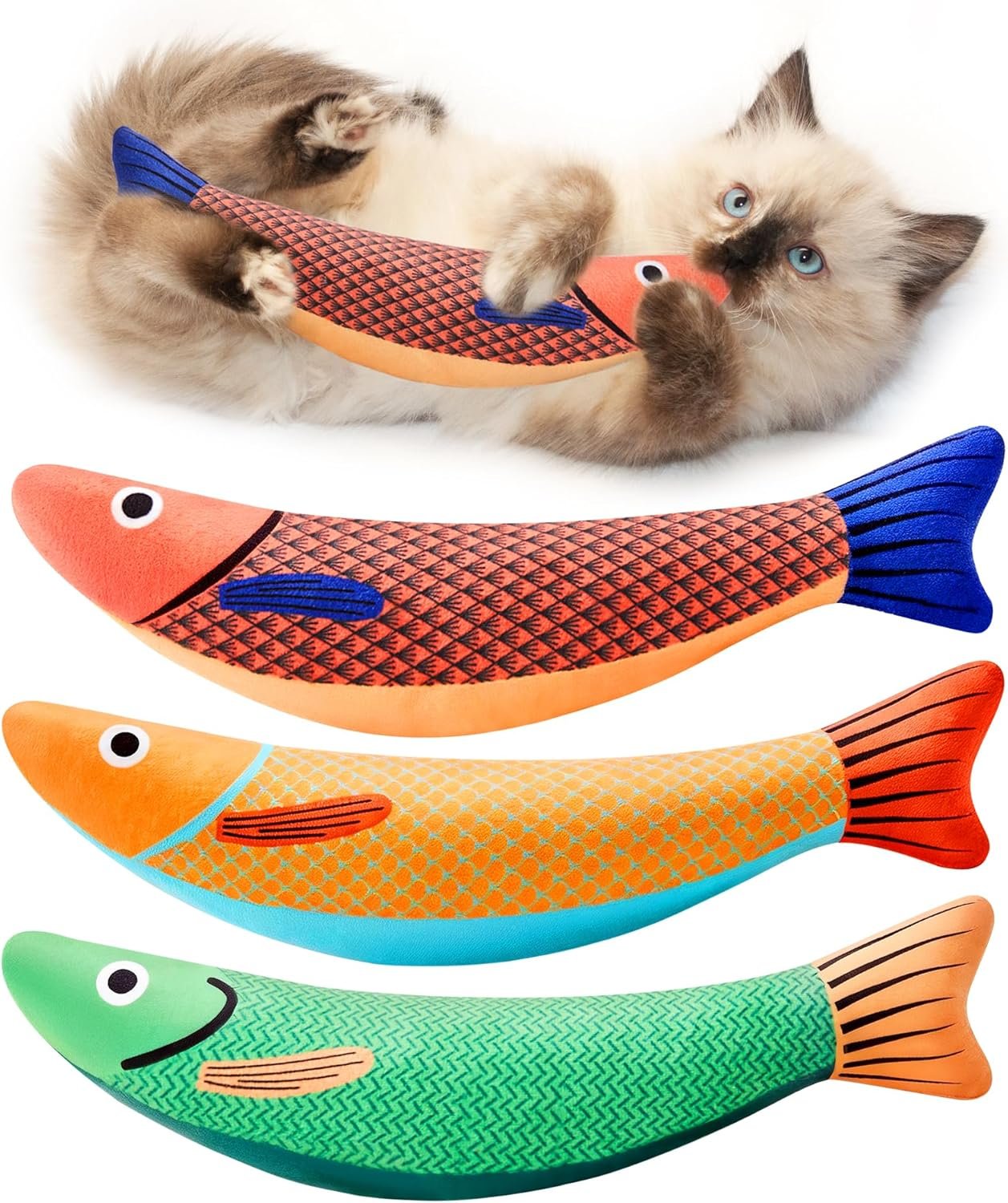 Potaroma Cat Toys Saury Fish, 3 Pack, Catnip Crinkle Sound, Soft and Durable, Interactive Kitten Kicker for Indoor Kitty Exercise 9.4 Inches for All Breeds | Crinkle Sound, Soft and Durable, Interactive Kitten Kicker for Indoor Kitty Exercise 9.4 Inches for All Breeds