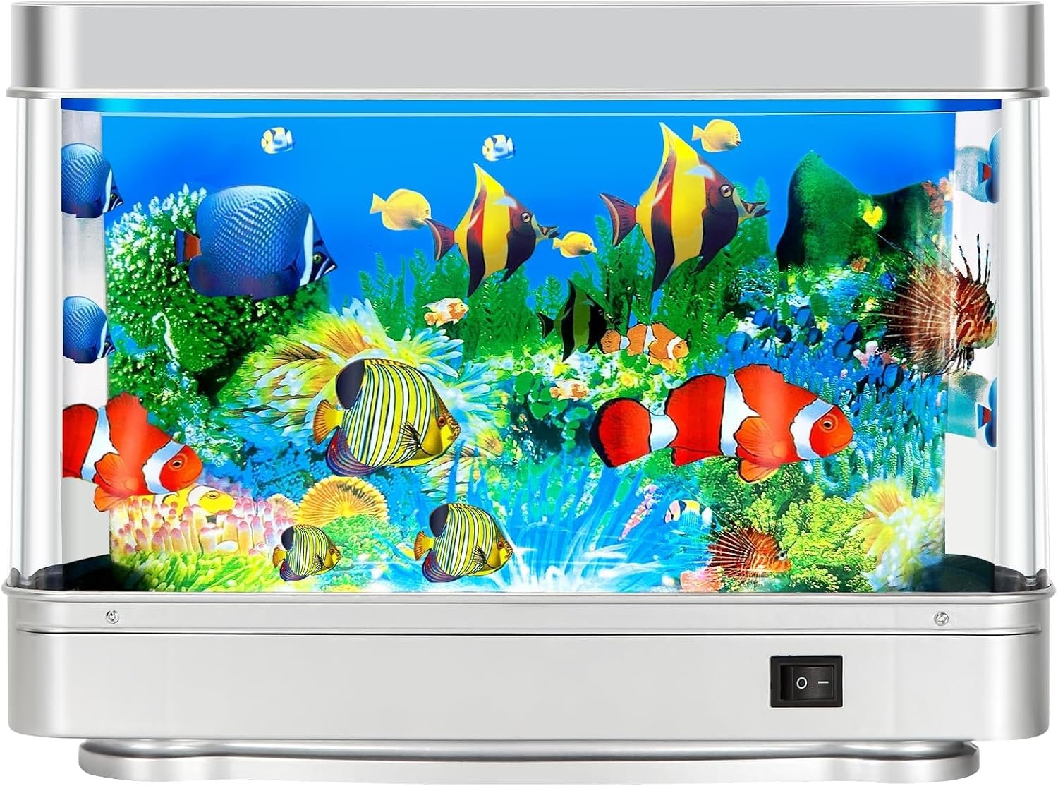 Fake Fish Tank,Virtual Ocean Moving Fish lamp,Fake Aquarium Decor | Realistic Artificial Aquarium Decorations for Bedroom & Office（Sliver）