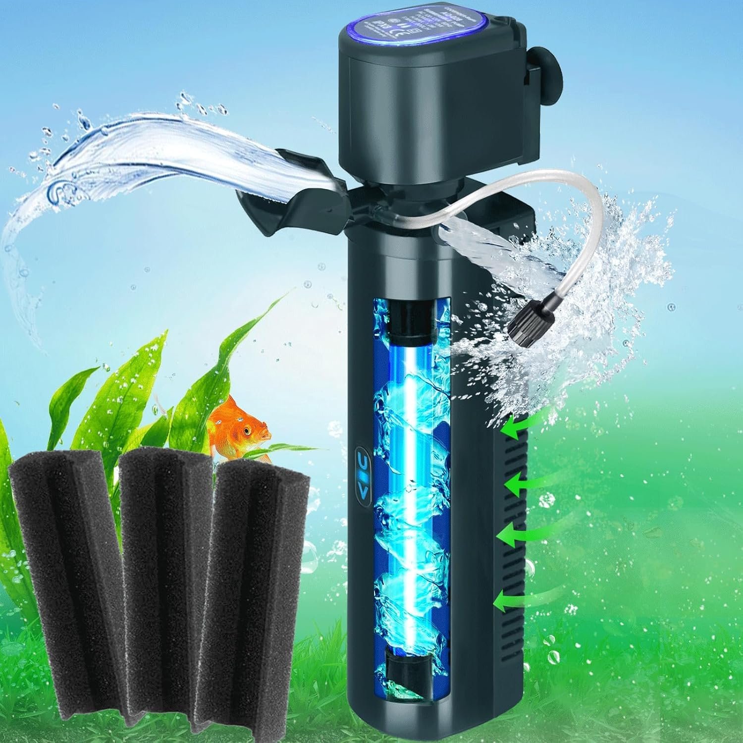 coospider-repta 200GPH Aquarium Filter, U-V for Aquarium for 20-75 Gal Tank, Submersible Pump Filter for Green Water and Algae Clean, Ultra-Silent Green Killing Machine with Fish Tank Deodorization