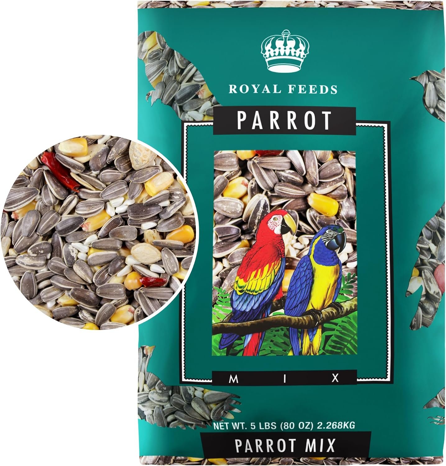 Parrot Mix 5 Lbs, Premium Parrot Food, Nutrient-Rich Blend Birdseed, Supports Energy, Growth & Digestive Health, Parrot Bird Seed for Macaws, Cockatoos, African Greys, Amazons, Conures and Cockatiels