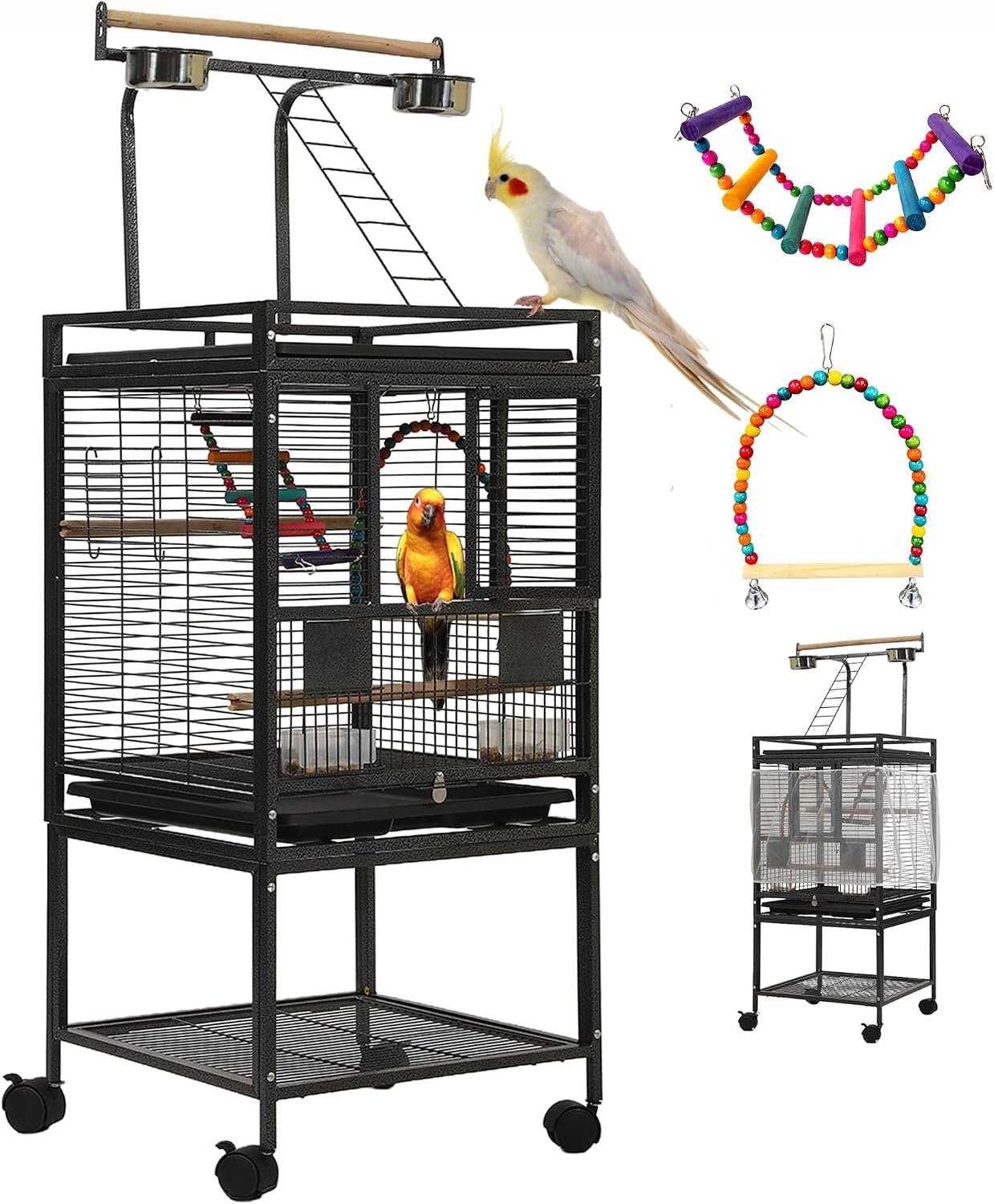 51″ Small Bird Cage with Stand,Parakeet Cage, Parrot cage with Parakeet Toys, Bird Cage Accessories for Lovebirds Cockatiel Conure Finch Canary Budgie