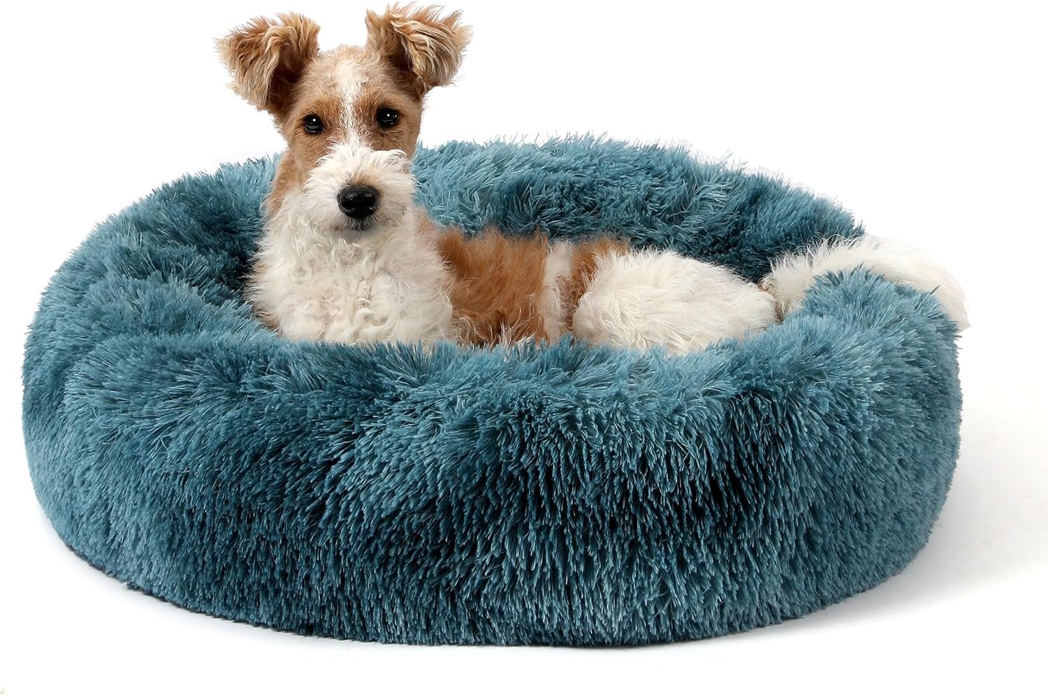 NOYAL Calming Donut Dog Bed for Small to Medium Dogs & Cats – Plush Faux Fur Anti-Anxiety Pet Bed with Machine Washable Cover & Non-Slip Base