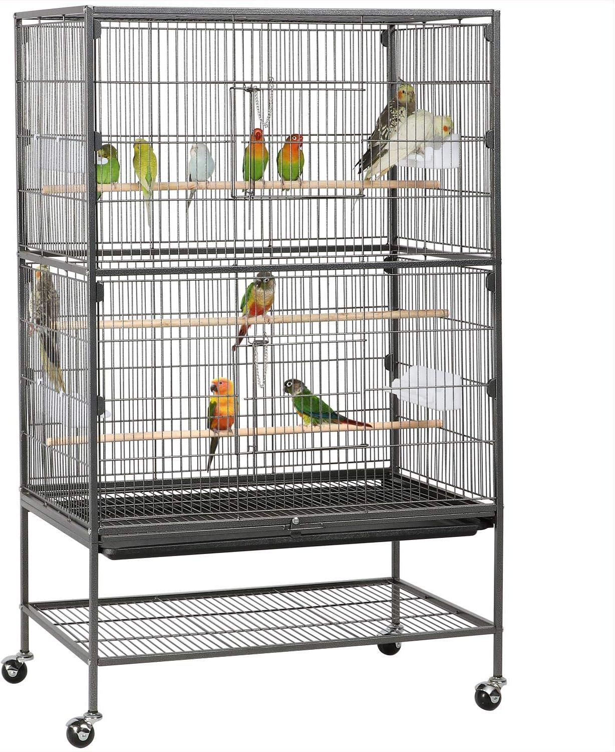 Yaheetech 52” Bird Cage w/Perches & Feeders, Large Birdcage with Pull-Out Tray, Rolling Wheels, Extra Storage, Flight Cage for Cockatiel, Parrot, Parakeet, Conure, Budgie, Pigeon Small/Medium Birds