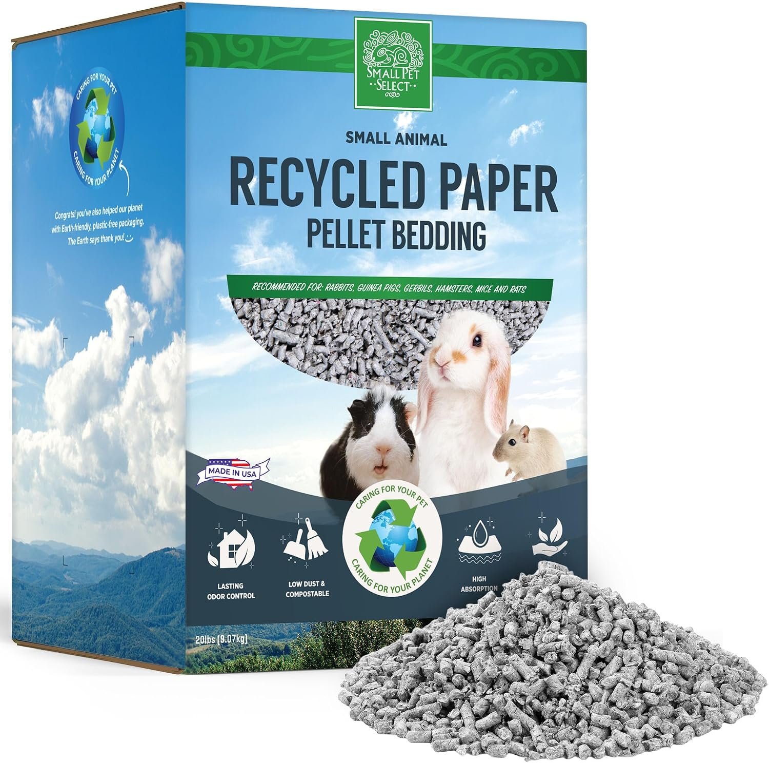 Small Pet Select Recycled Paper Pellet Bedding & Litter, Rabbits, 20 lb | Absorbent Odor Control, Low Dust, Eco-Friendly, For Guinea Pigs, Hamsters, Bunnies, Chinchillas & Small Pets