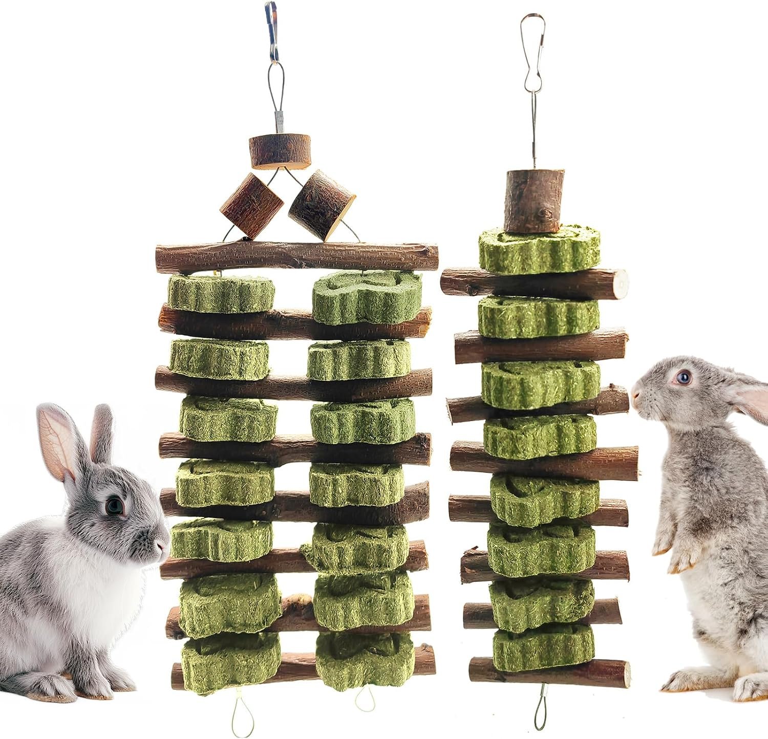 WDEFUN Natural Apple Wood Clover Cake Teeth Grinding Toy String – Rabbit Snack Chewing Toy, Safe and Durable Pet Teeth Grinding Rod, Caring for Dental Health