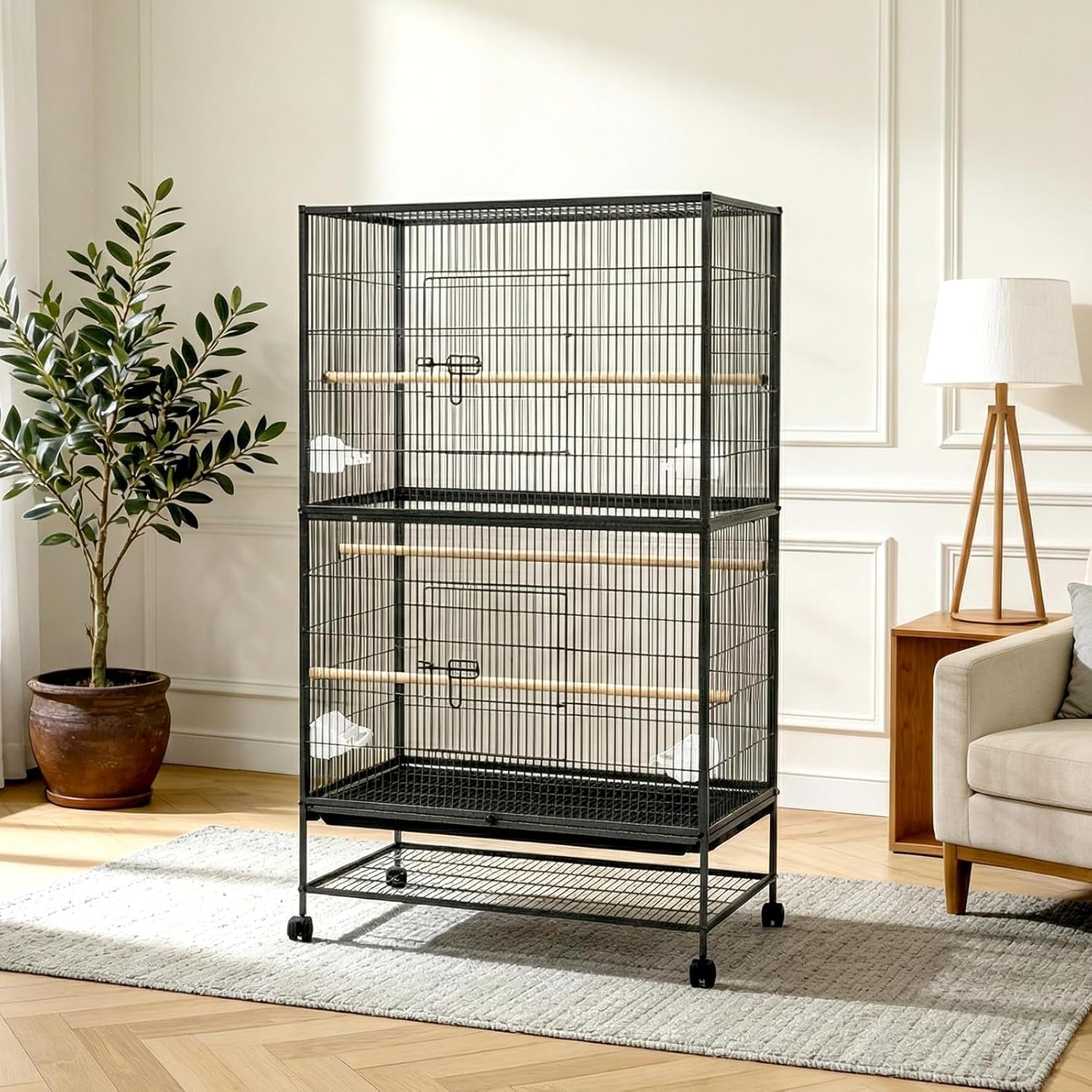 GarveeHome 60″ H Large Bird Cage, Bird Cage with Rolling Storage Stands, Feed Bowls, Wide Tall Parakeet Cage for Parrots, Conures, Cockatiel, Cockatoo
