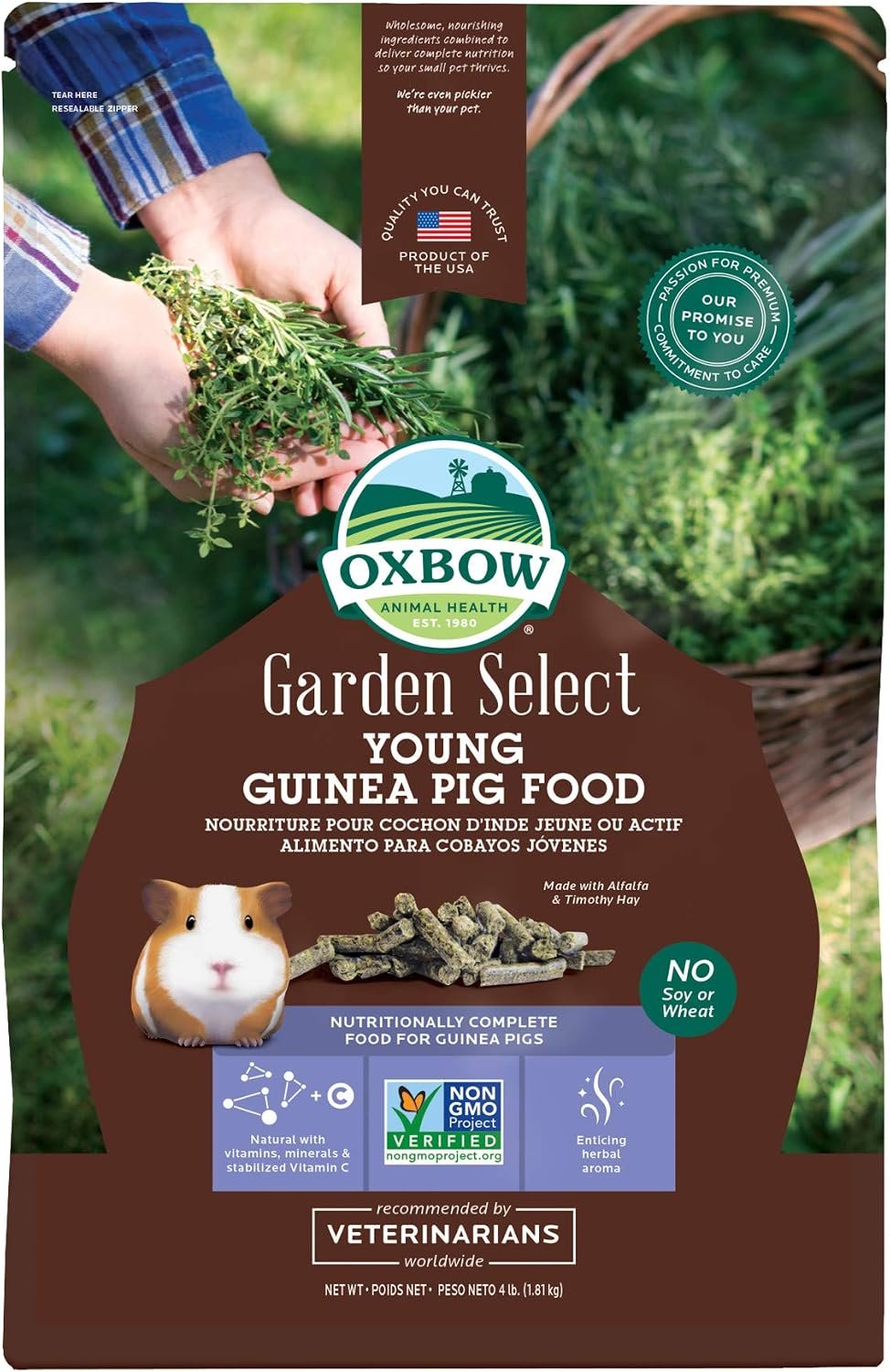 Oxbow Garden Select Young Guinea Pig Food, Uniform Guinea Pig Pellets, 4 lb | Guinea Pig Food, Timothy Hay, Alfalfa, High Fiber for Digestive Health, Vitamins & Minerals, Prevents Selective Feeding