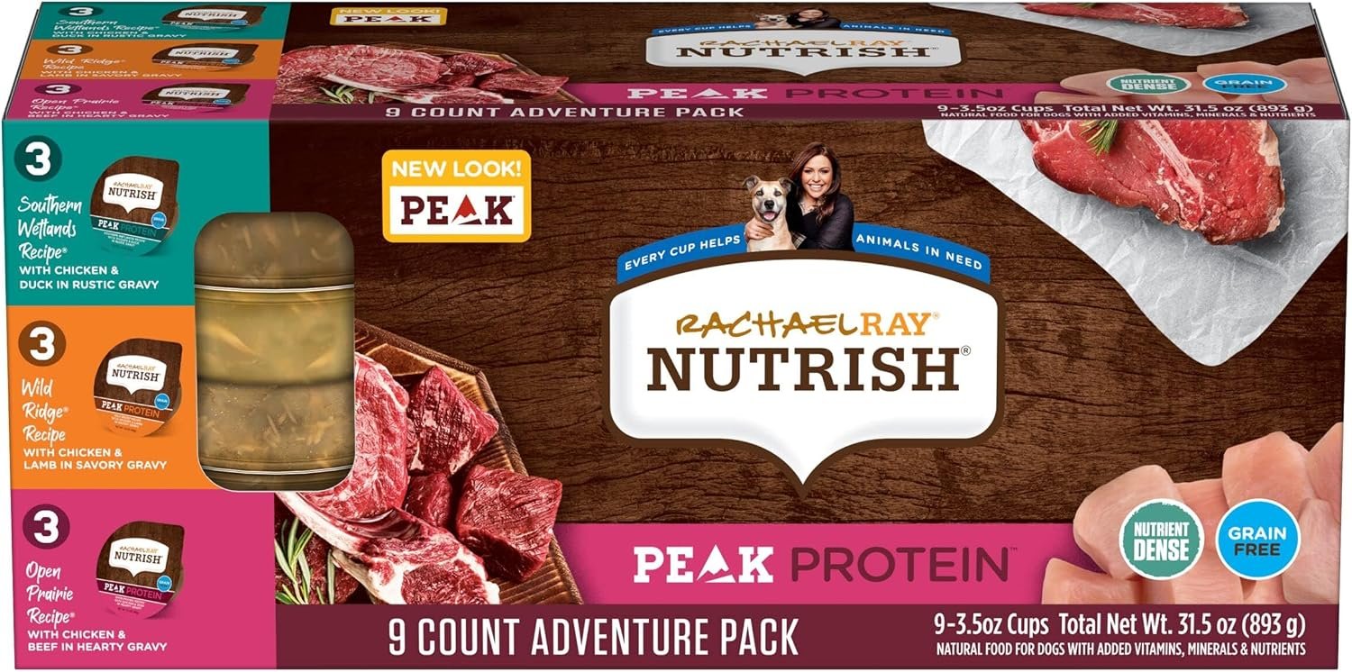 Nutrish Peak Protein Wet Dog Food Variety Pack, 3.5oz Cups (Rachael Ray)