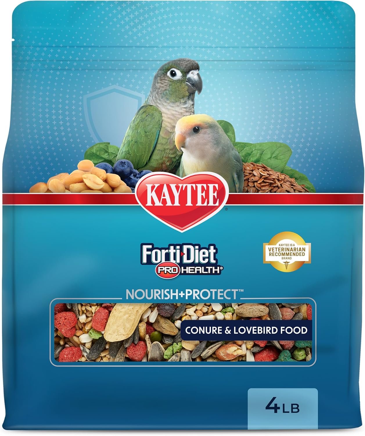 Kaytee Forti-Diet Pro Health Nourish+Protect Conure & Lovebird Food, Comprehensive Nutrition Backed by Science, Digestive Health, Immune Support, 4 pounds