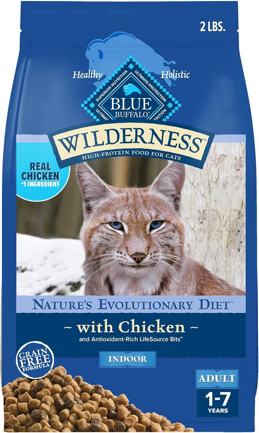 Blue Buffalo Wilderness Chicken Adult Indoor Dry Cat Food, Grain-Free, 2 lb | High Protein, Real Chicken #1 Ingredient, Supports Immunity with Antioxidant-Rich LifeSource Bits, Promotes Healthy Digestion