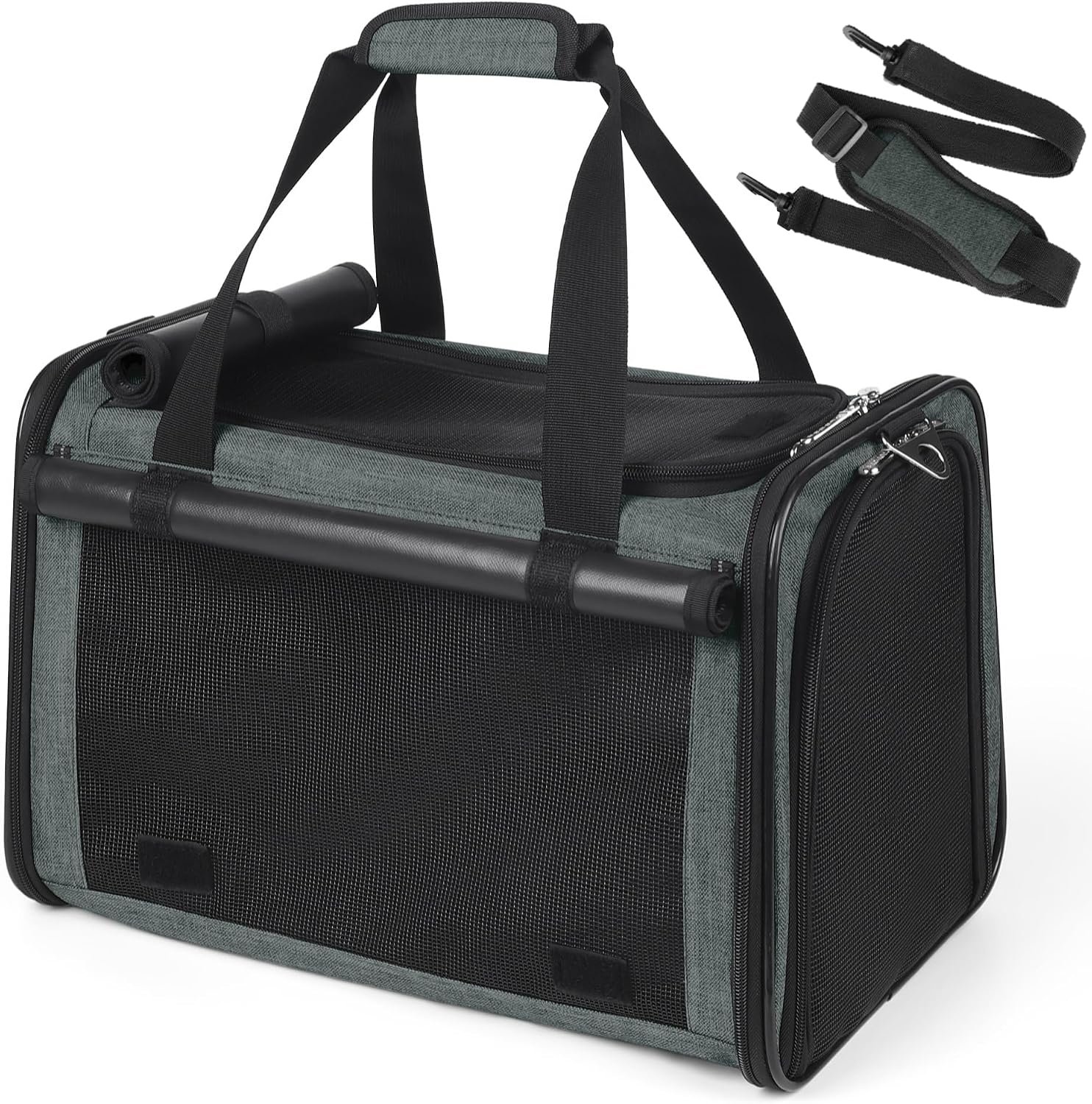YUDODO 25lbs Cat Carrier Lightproof Soft Sided Pet Carrier for Large Cat | Airline Approved, Lightproof Breathable Design, Side Pockets, Durable Mesh, Foldable and Portable, Grey green