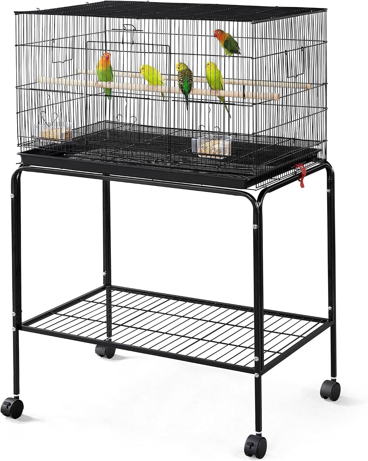 Yaheetech 47-inch Rolling Breeding Flight Bird Cages for Parakeets Budgies Finches Cockatiels Conures Lovebirds Canaries Parrots w/Detachable Stand, Black