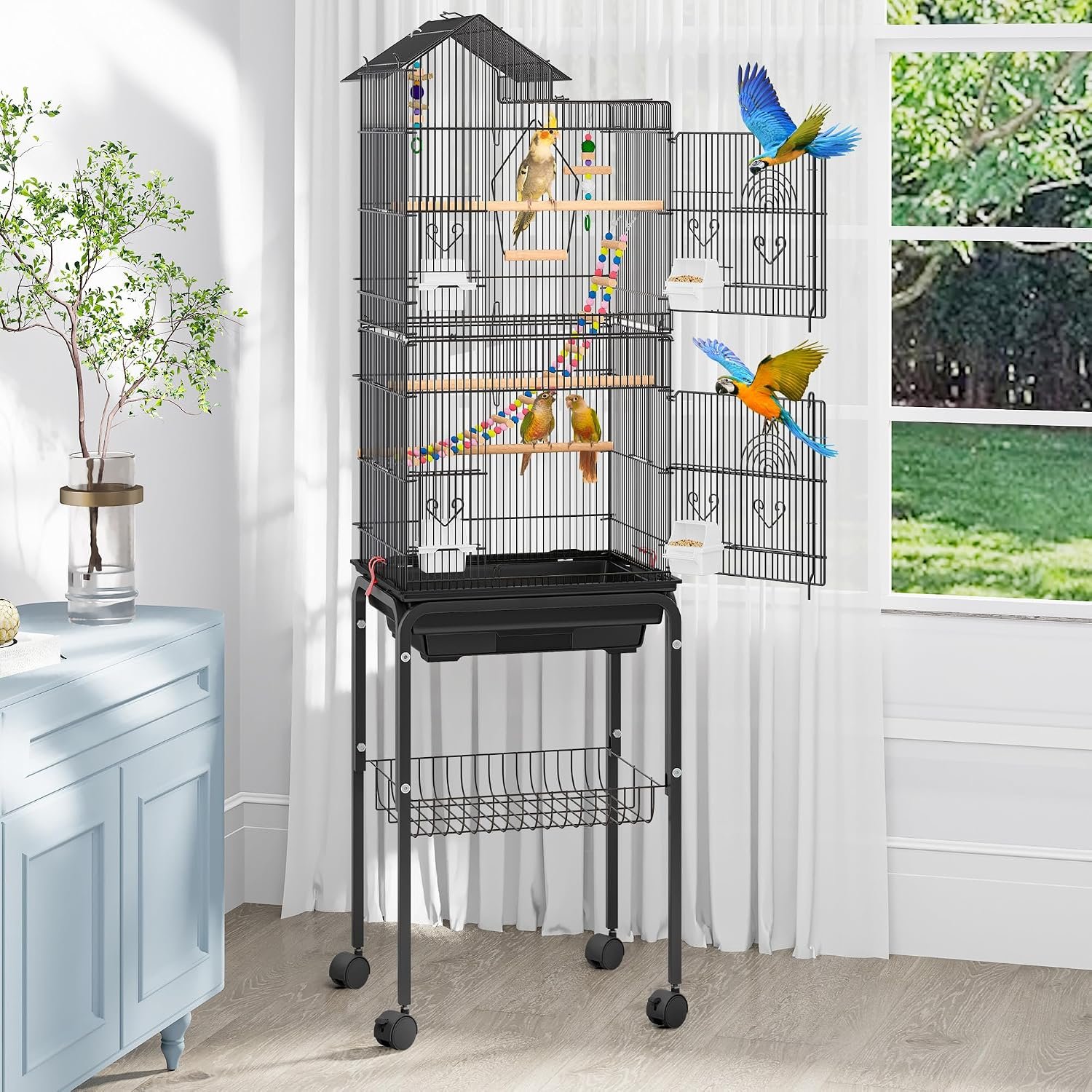 YITAHOME 62 Inch Large Bird Cage​ | Bird Cage​ with ​Rolling Stand, ​Feeding Doors​ & ​Hanging Accessories​ for ​Parrots ​Cockatiels ​​Parakeets​