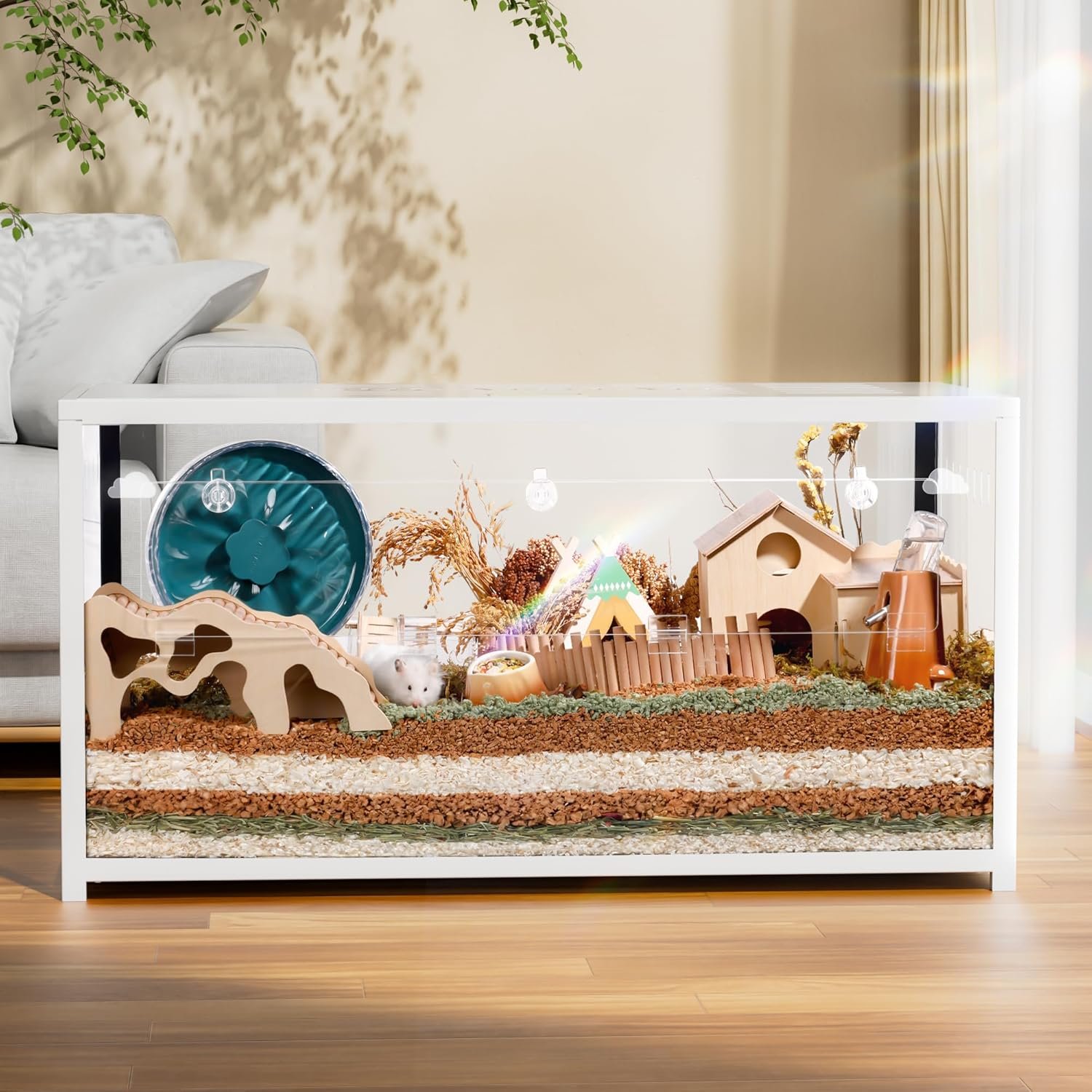 BUCATSTATE Hamster Cage 2.0, Large Hamster Enclosure (39in, White) | Stackable 5.4 ft² Large Habitats with Deep Beddiing Base, Sturdy Aluminum Frame, Front and Top Access, Easy Assemble