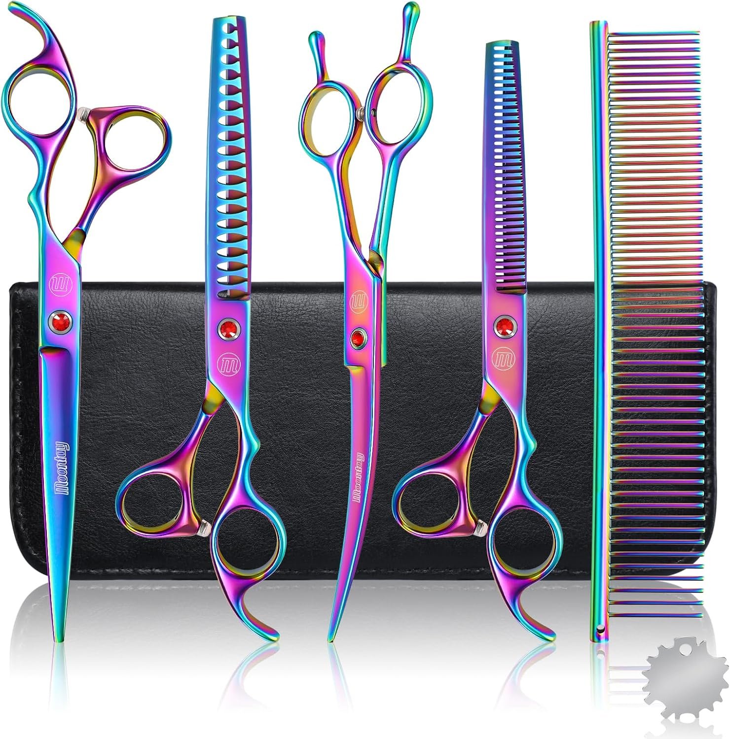 Professional Dog Grooming Scissors Set, 7 Inch/8 Inch Pet Grooming Scissors Chunkers Shears for Dog, Curved Dog Grooming Scissors, Thinning Shears for Dog with Grooming Comb | Pet Grooming Chunkers Shears for Dog, Curved Dog Grooming Scissors, Thinning Shears for Dog with Grooming Comb, Multi-color