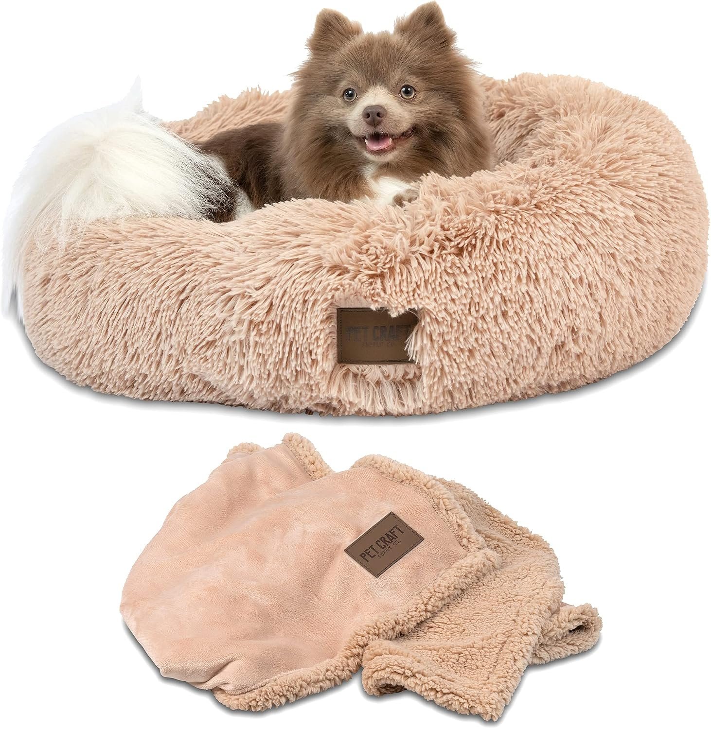 Pet Craft Supply Ultra Plush Calming Anti-Anxiety Pet Bed – Includes Super Soft Comfort Blanket – Great Medium Dog, Puppy and Cat Bed