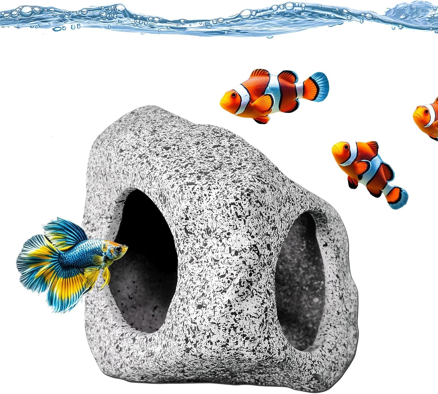 SpringSmart Aquarium Hideaway Rock Cave for Aquatic Pets to Breed, Play and Rest, Safe and Non-Toxic Ceramic Fish Tank Ornaments, Decor Stone for Betta