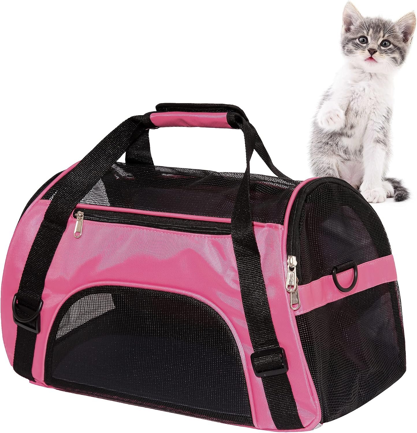 MuchL Cat Carrier for Cats Soft-Sided Travel Pat Carrier for Cat with Wooden Padding Board Airline Approved Lightweight Comfortable Cat Bag for Puppy Small Pets (Small, Pink)