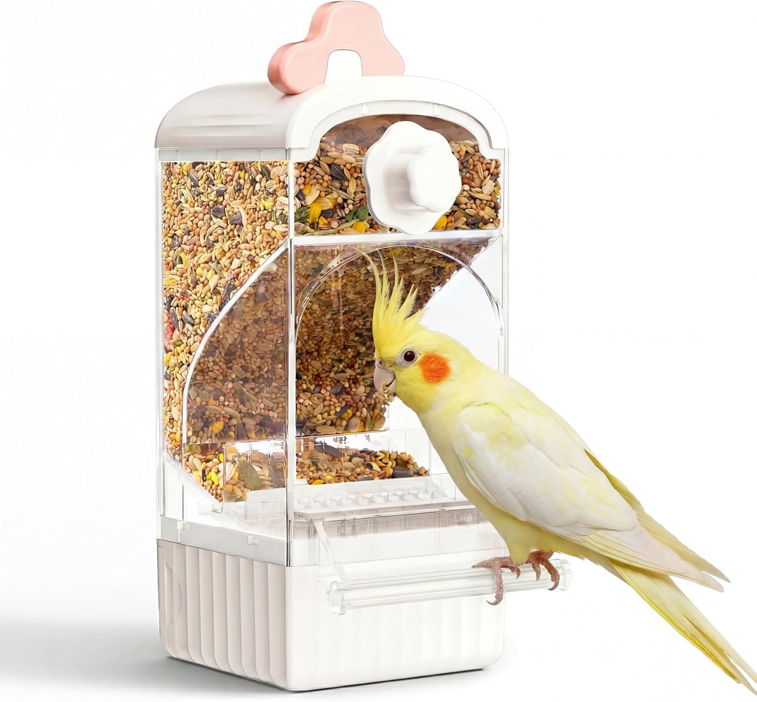 Bucatstate No Mess Bird Feeder, Auto Dispenser, Dual Filter & Waste Drawer | External Hanging, Fits 4.7″x3.3″ Side Opening, for Parakeet Cockatiel Budgie Canary,for Square Cages