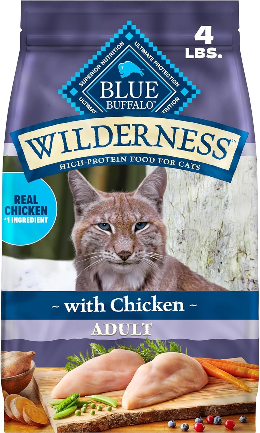 Blue Buffalo Wilderness Chicken Adult Dry Cat Food, Grain-Free, 4 lb | Real Chicken #1 Ingredient, High Protein Nutrition, Supports Immunity with Antioxidant-Rich LifeSource Bits