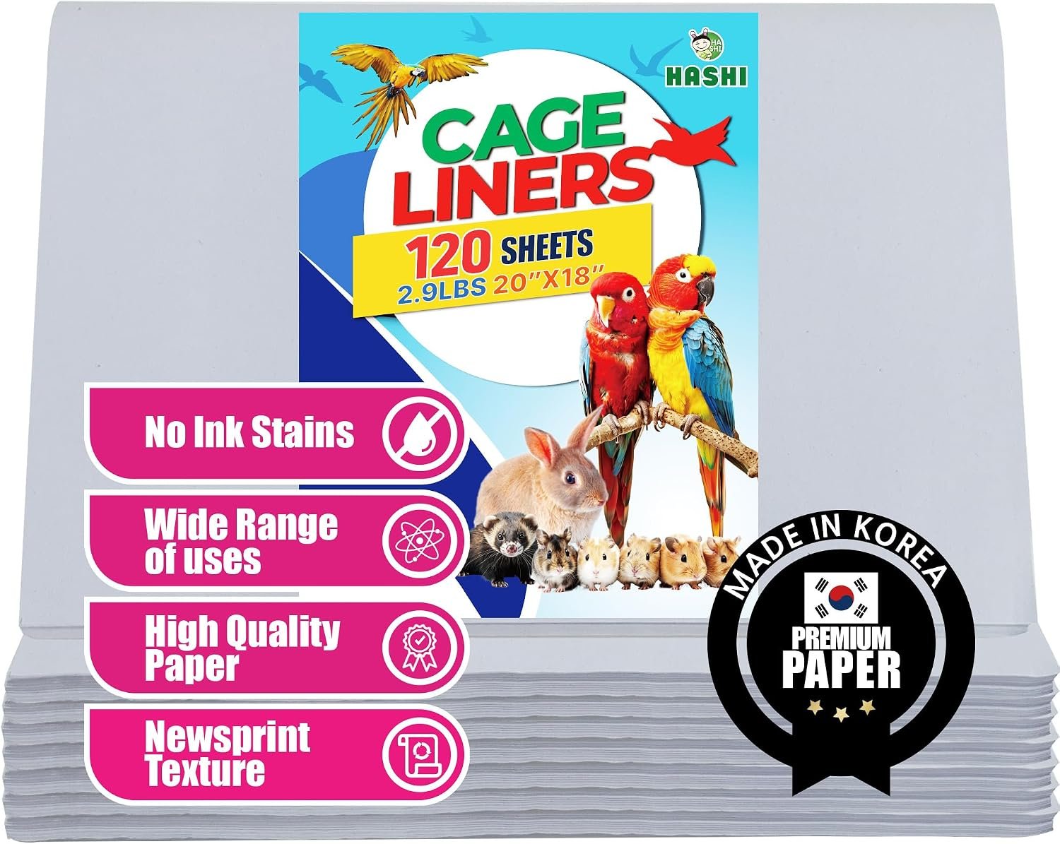 HA SHI Bird Cage Liners, 120 Disposable Newsprint Sheets, Unscented Paper for Pet Enclosures, Packing and Crafts (Standard (20″ x 18″)) | 120 unscented newsprint sheets, 20 x 18 in. Ink-free liners for bird cages and small pet enclosures. Trim to fit.