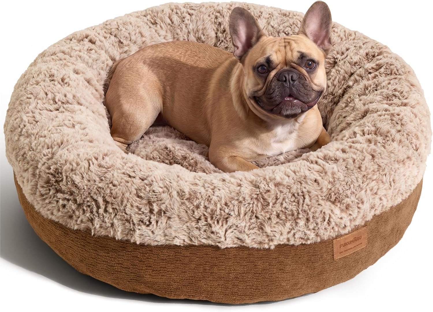 FUKUMARU Extra Thick Plush Dog Bed, Calming Donut, Anti-Anxiety & Washable | Heavy-Duty Super Soft Pet Bed for Cats and Dogs, Orthopedic Memory Foam & PP Cotton Fill, Medium